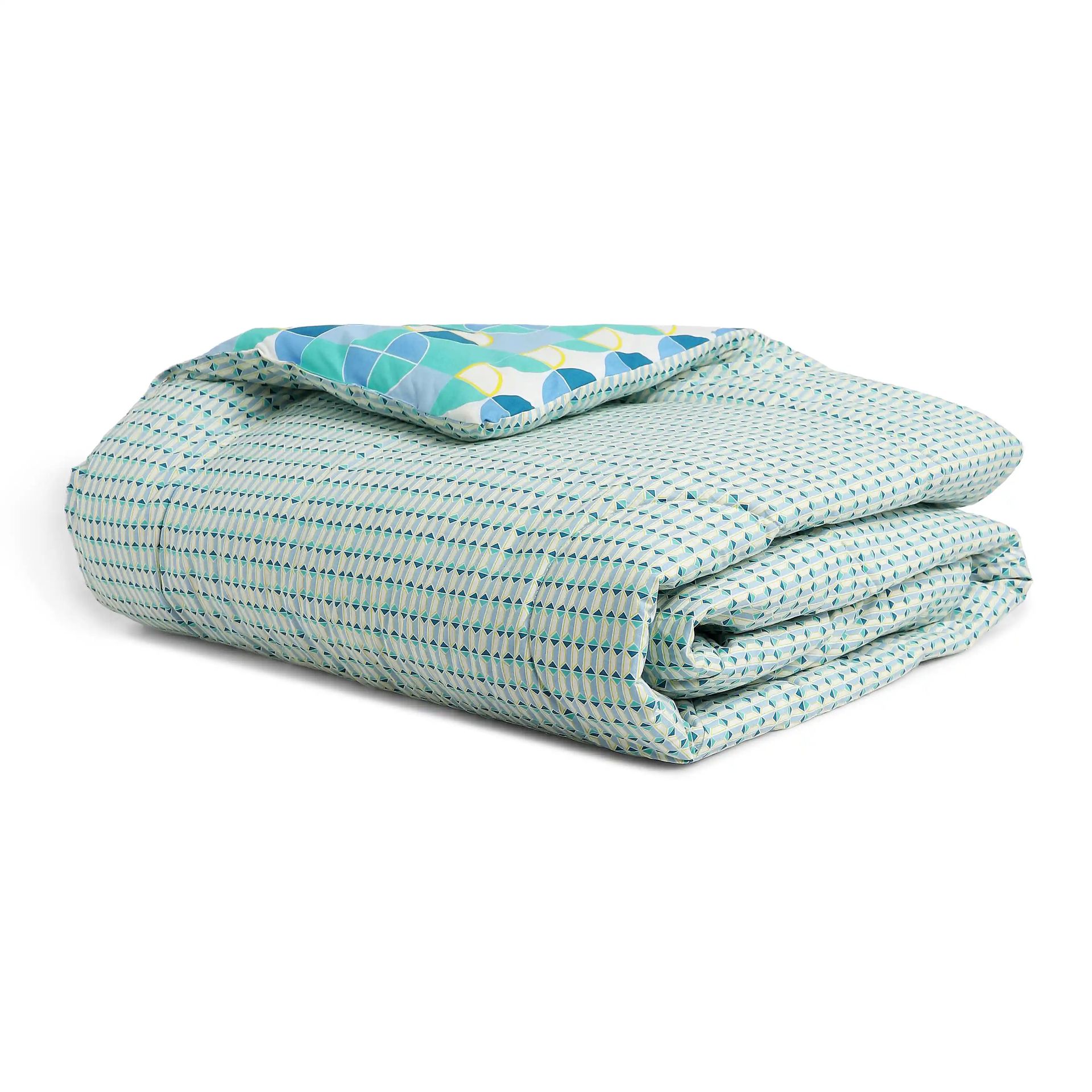 Geometric 144 GSM 100% Cotton Kaleido Teal Double Comforter | Mishella