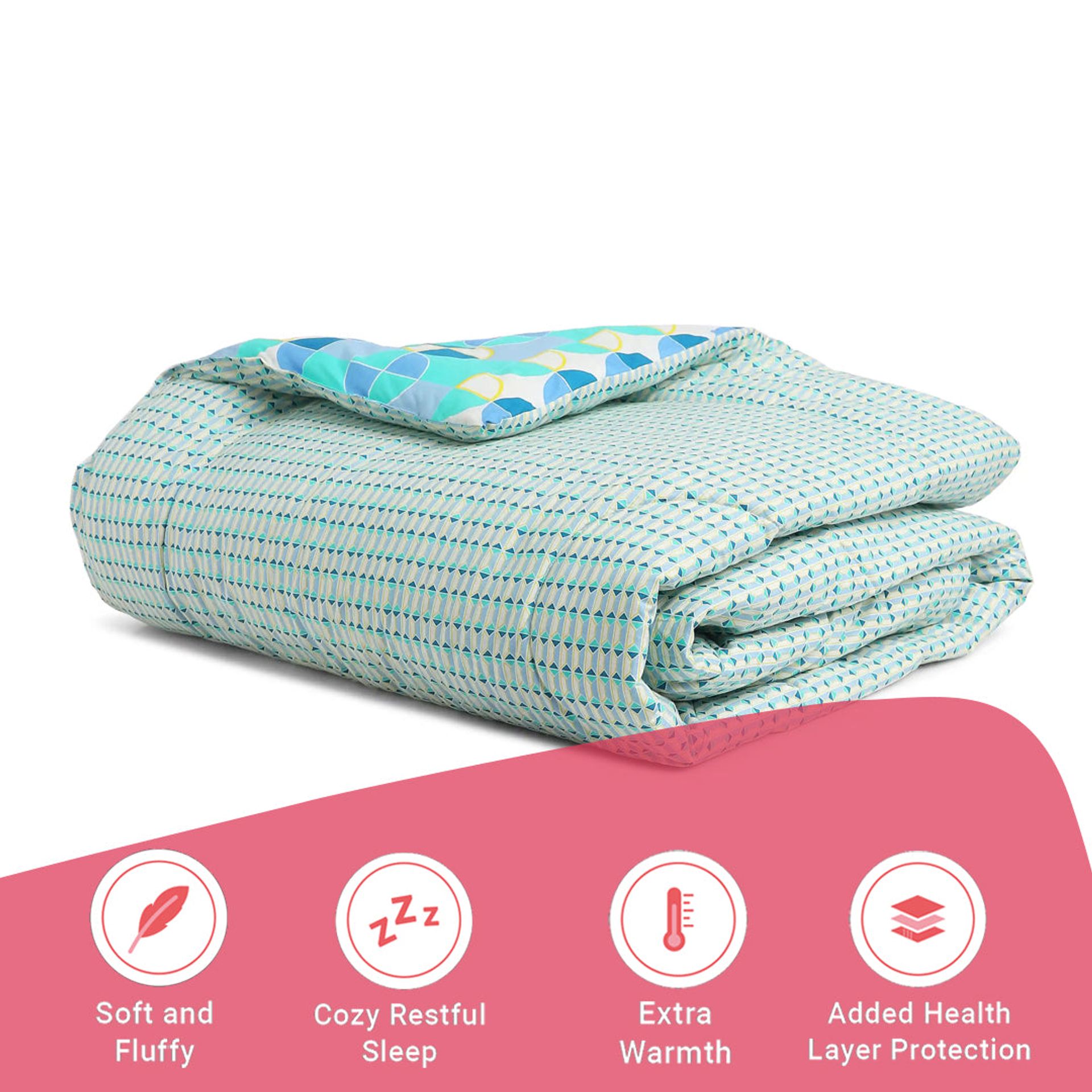 Geometric 144 GSM 100% Cotton Kaleido Teal Double Comforter | Mishella