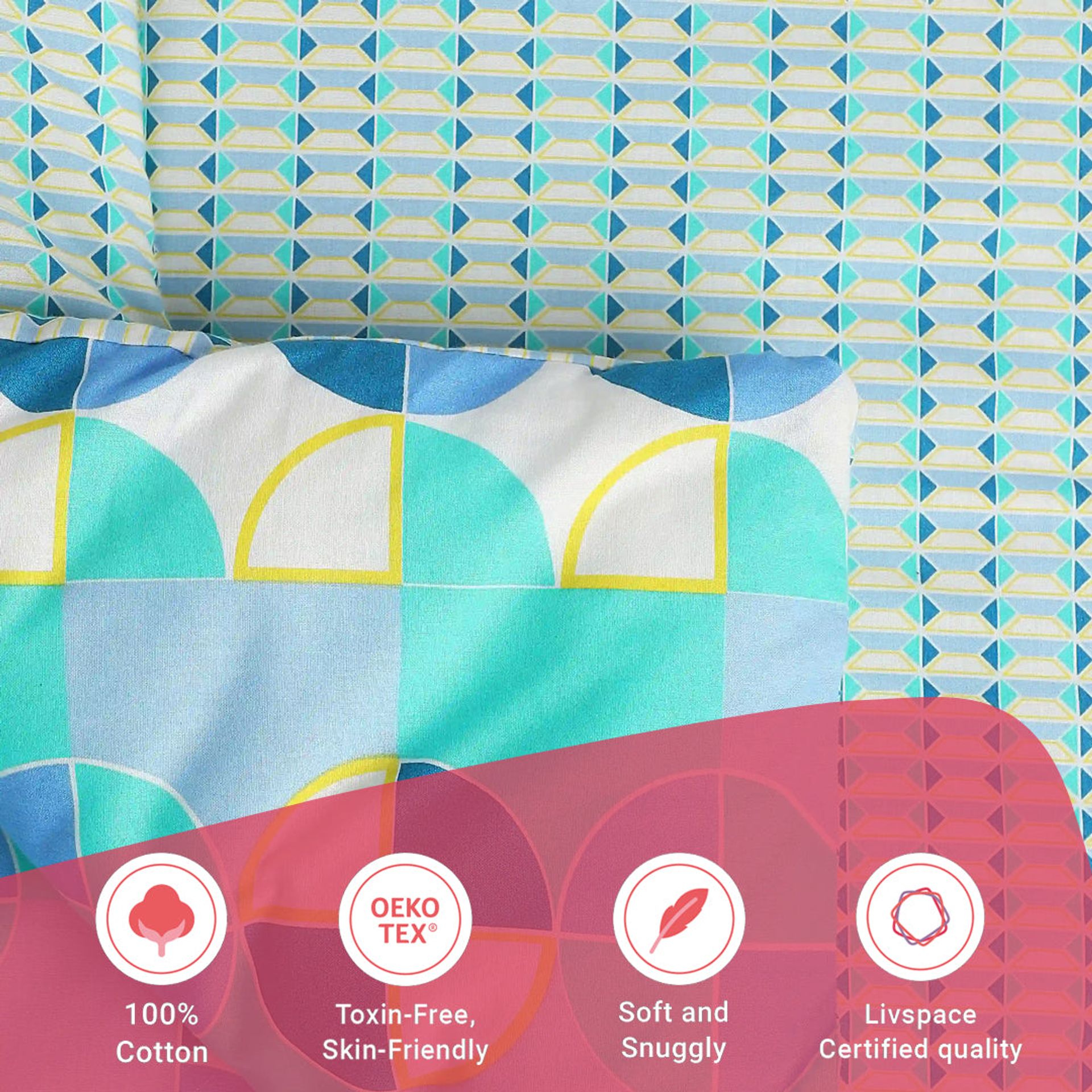 Geometric 144 GSM 100% Cotton Kaleido Teal Double Comforter | Mishella