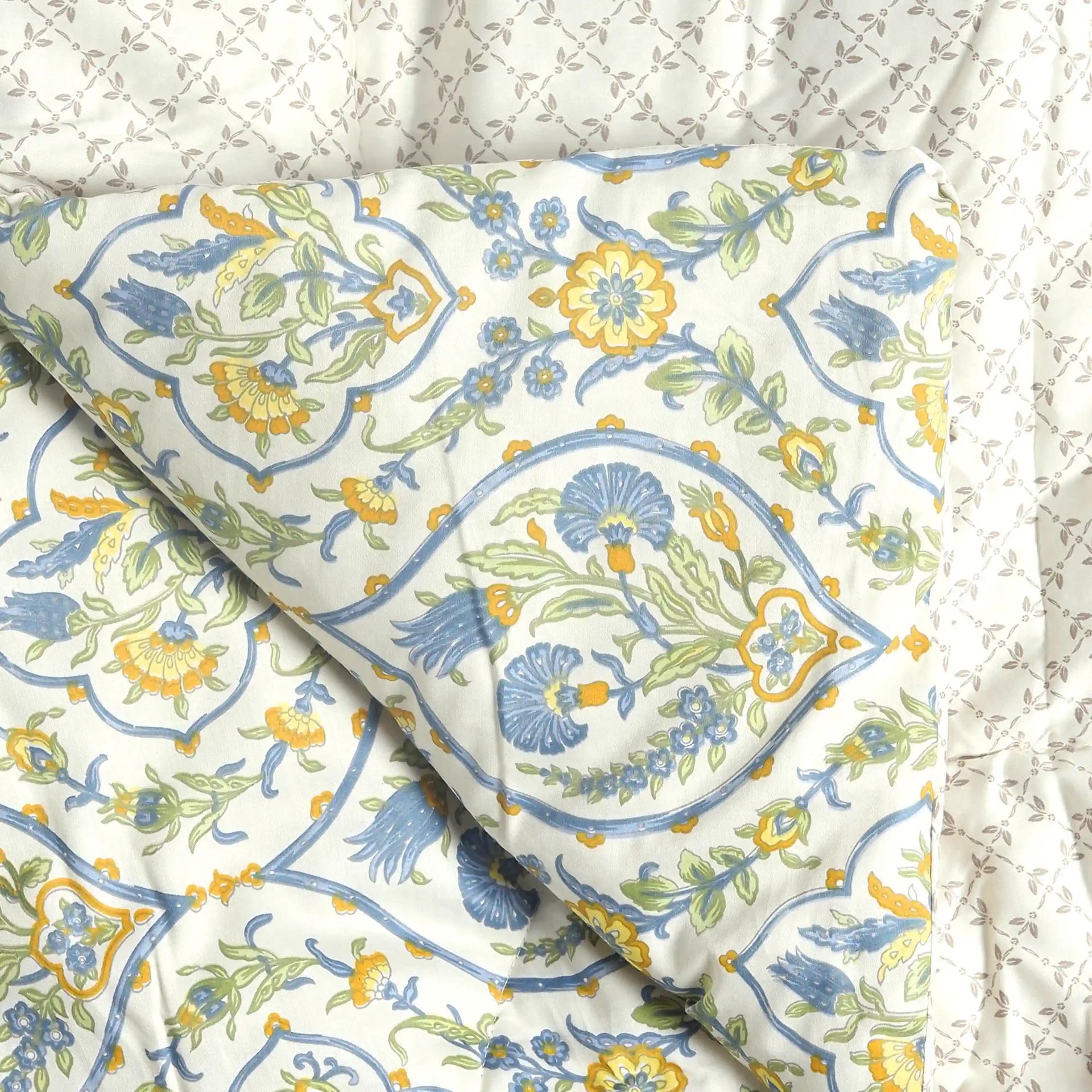 Ethnic 120 GSM 100% Cotton Yellow Bloom Double Comforter | Fergana