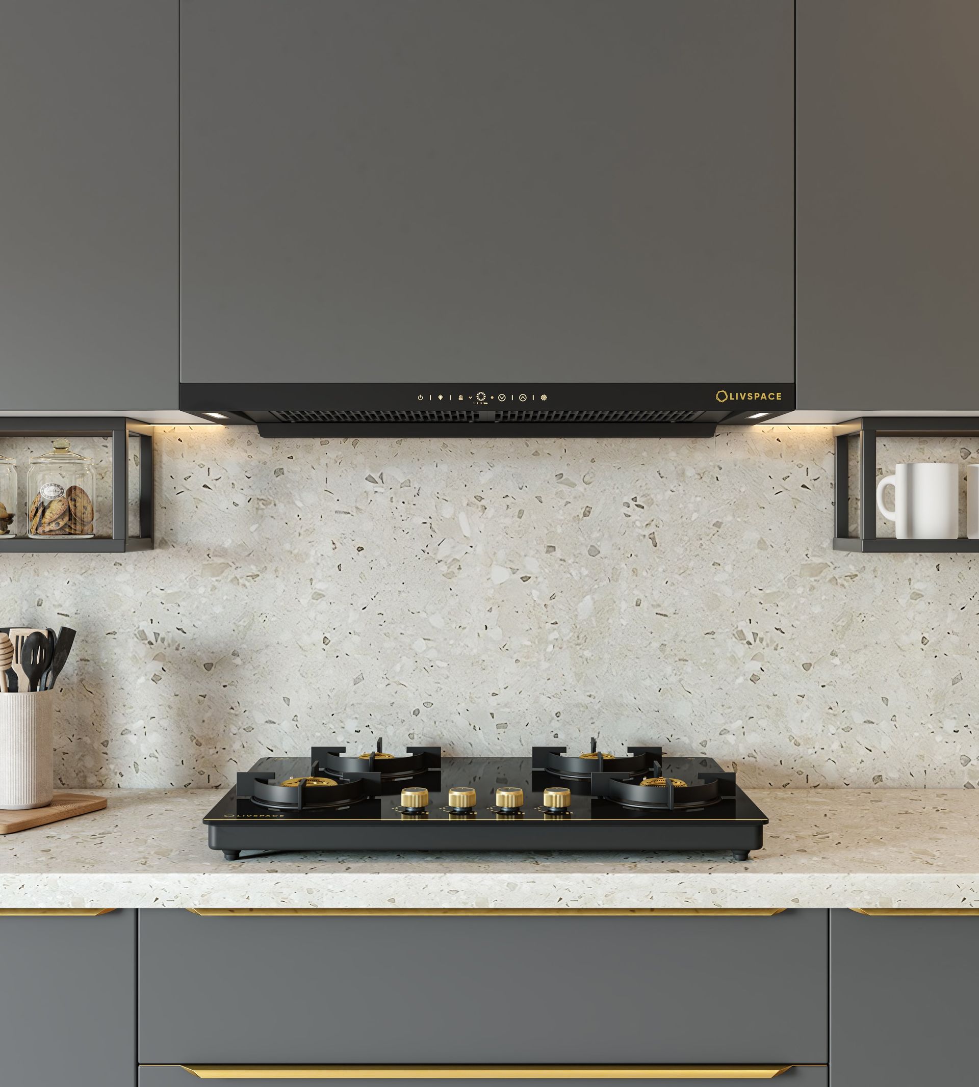 Intellia Gloss Auto Ignition 750 mm 4 Brass Burner Cooktop | Intellia CTG4B75