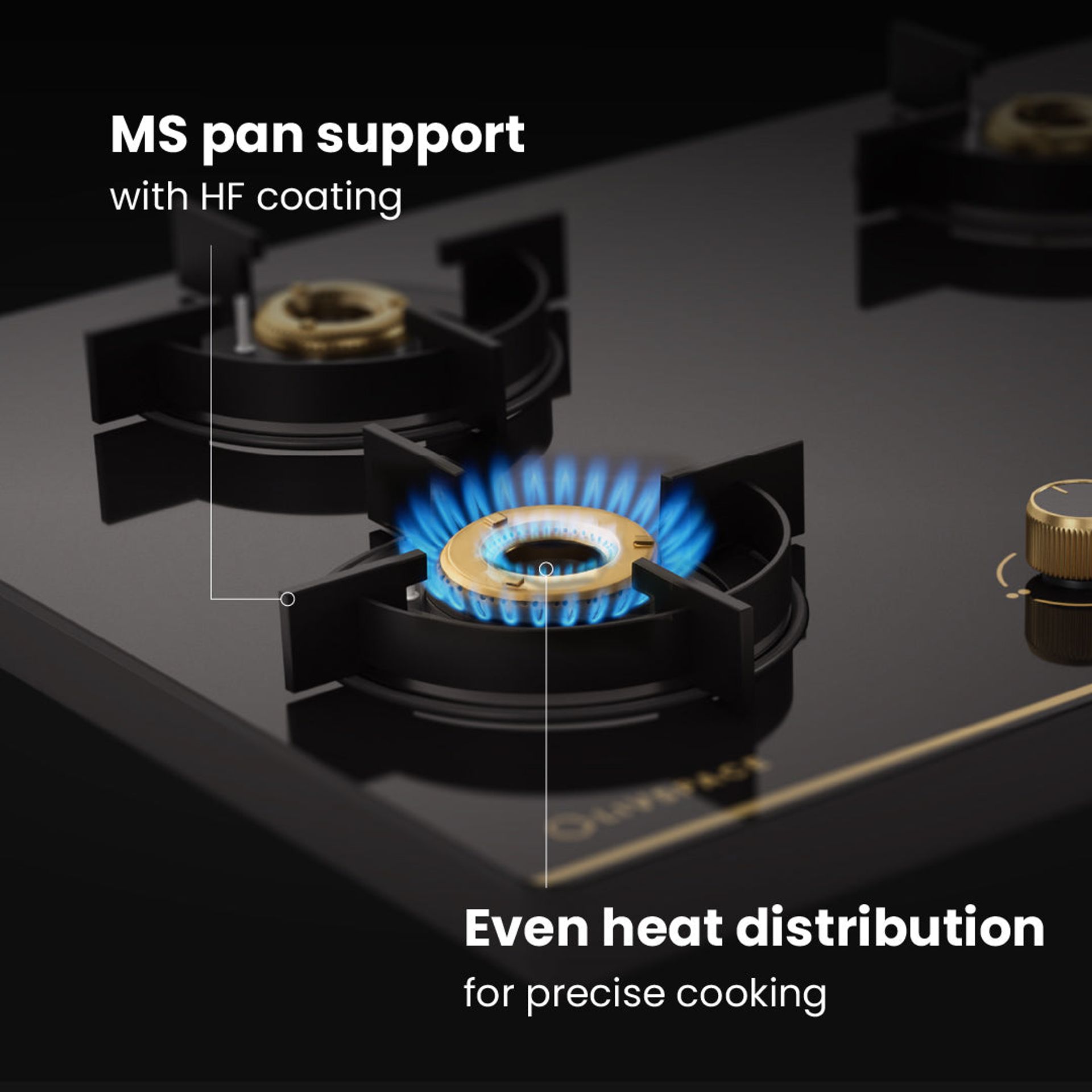 Intellia Gloss Auto Ignition 750 mm 4 Brass Burner Cooktop | Intellia CTG4B75