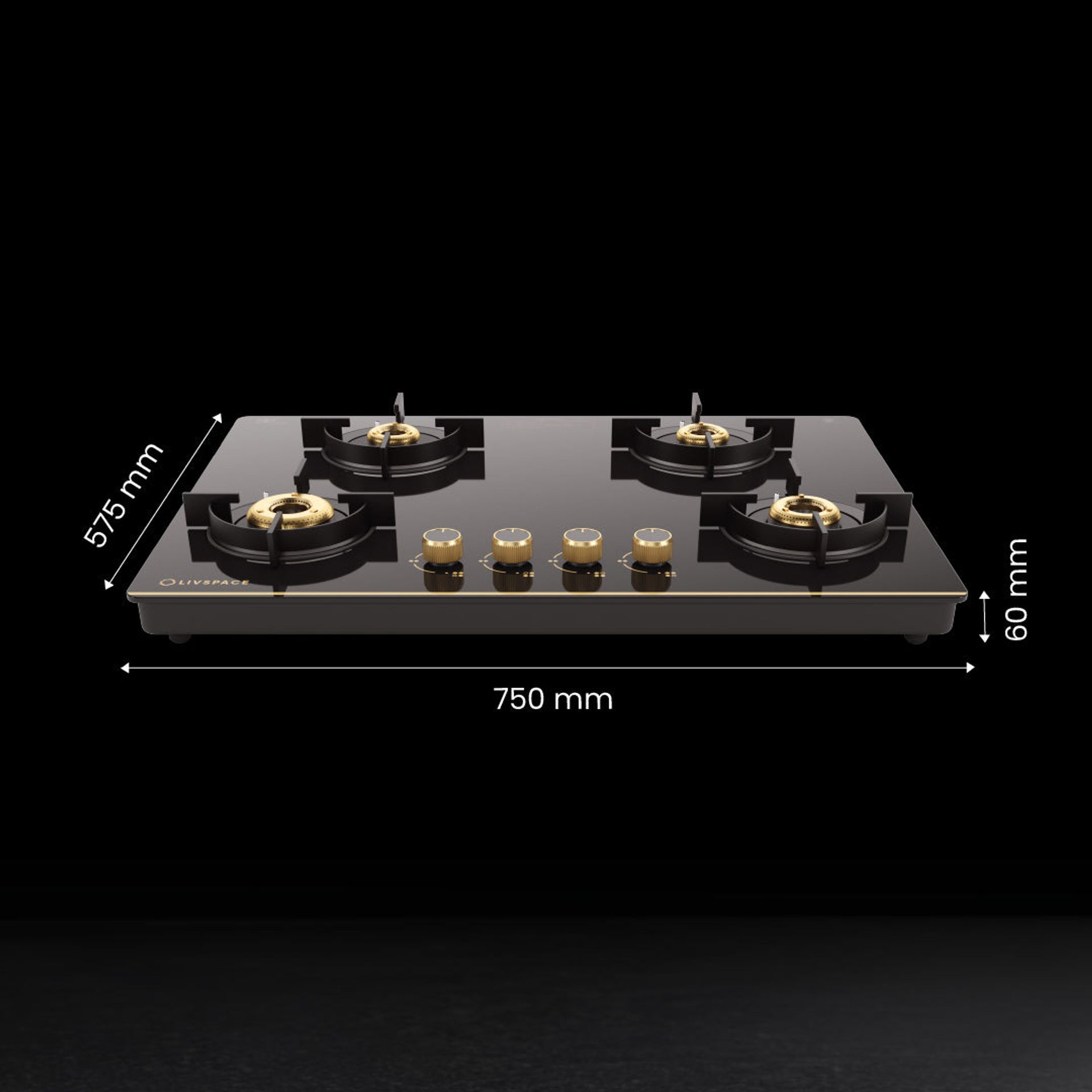 Intellia Gloss Auto Ignition 750 mm 4 Brass Burner Cooktop | Intellia CTG4B75