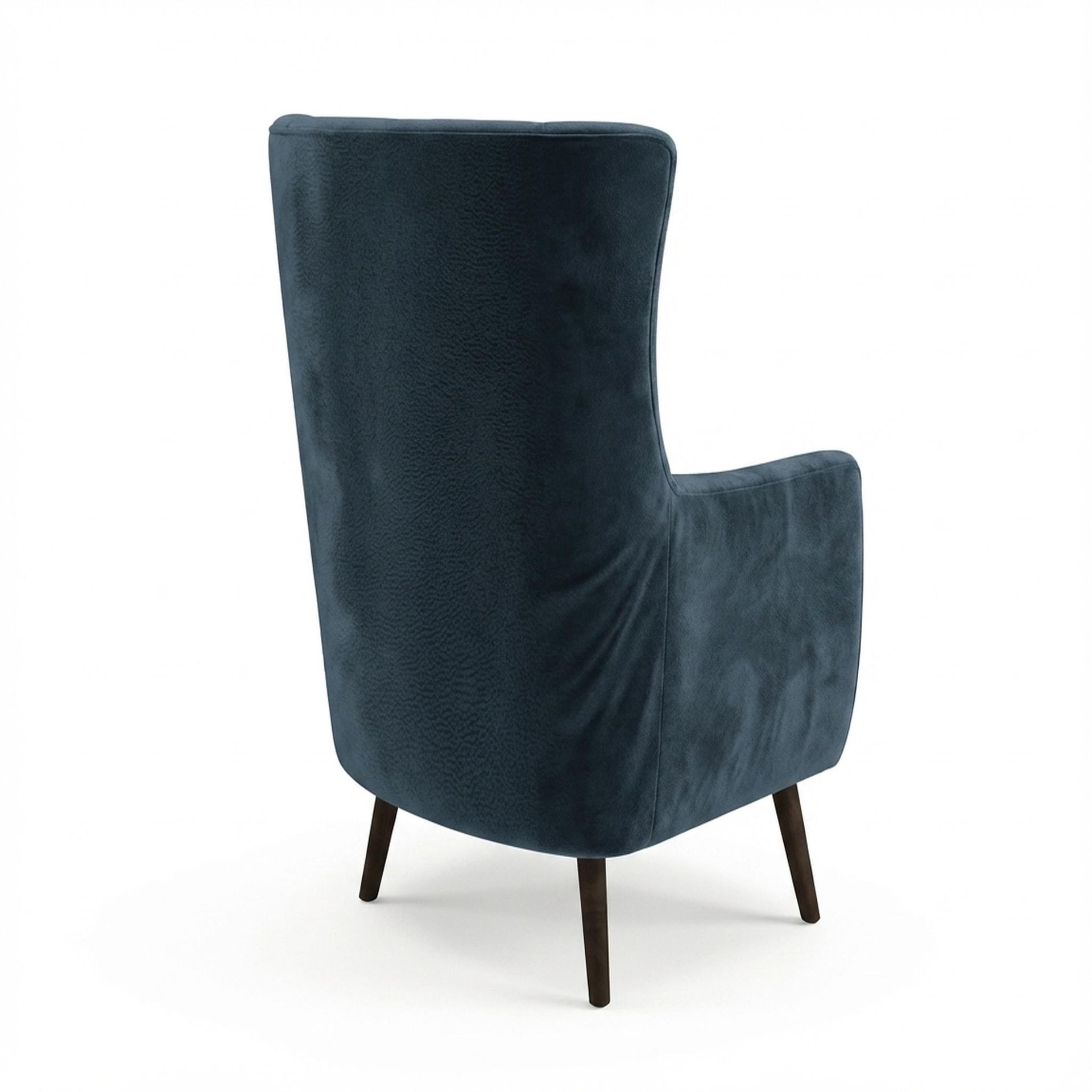Avery Wingback Accent Chair, Coco Walnut Legs Essential Vintage Blue Upholstery