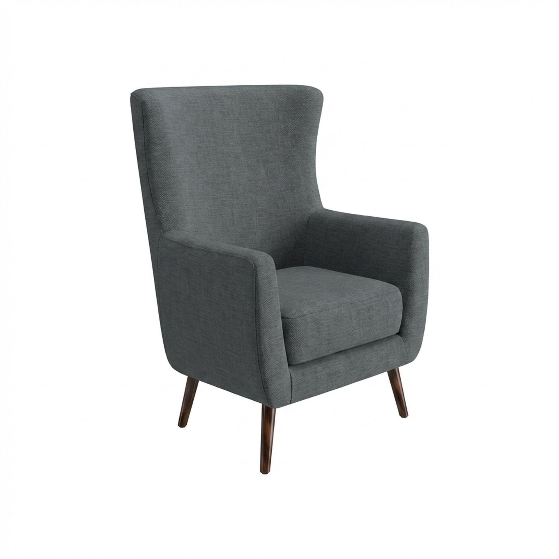 Avery Wingback Accent Chair, Coco Walnut Legs Premium Steel Grey Upholstery