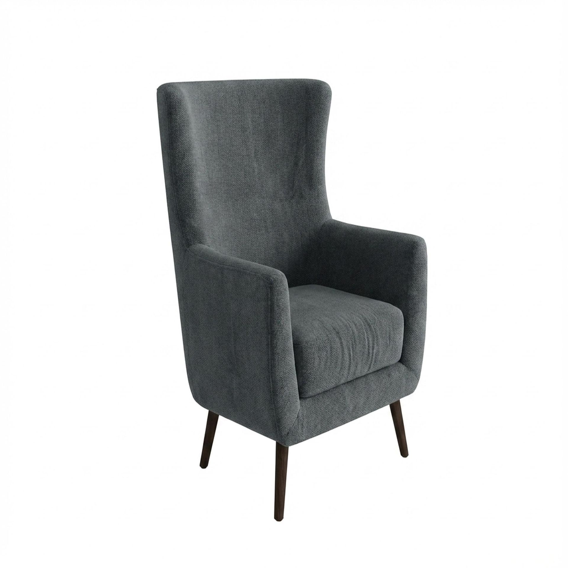 Avery Wingback Accent Chair, Coco Walnut Legs Premium Fog Grey Upholstery