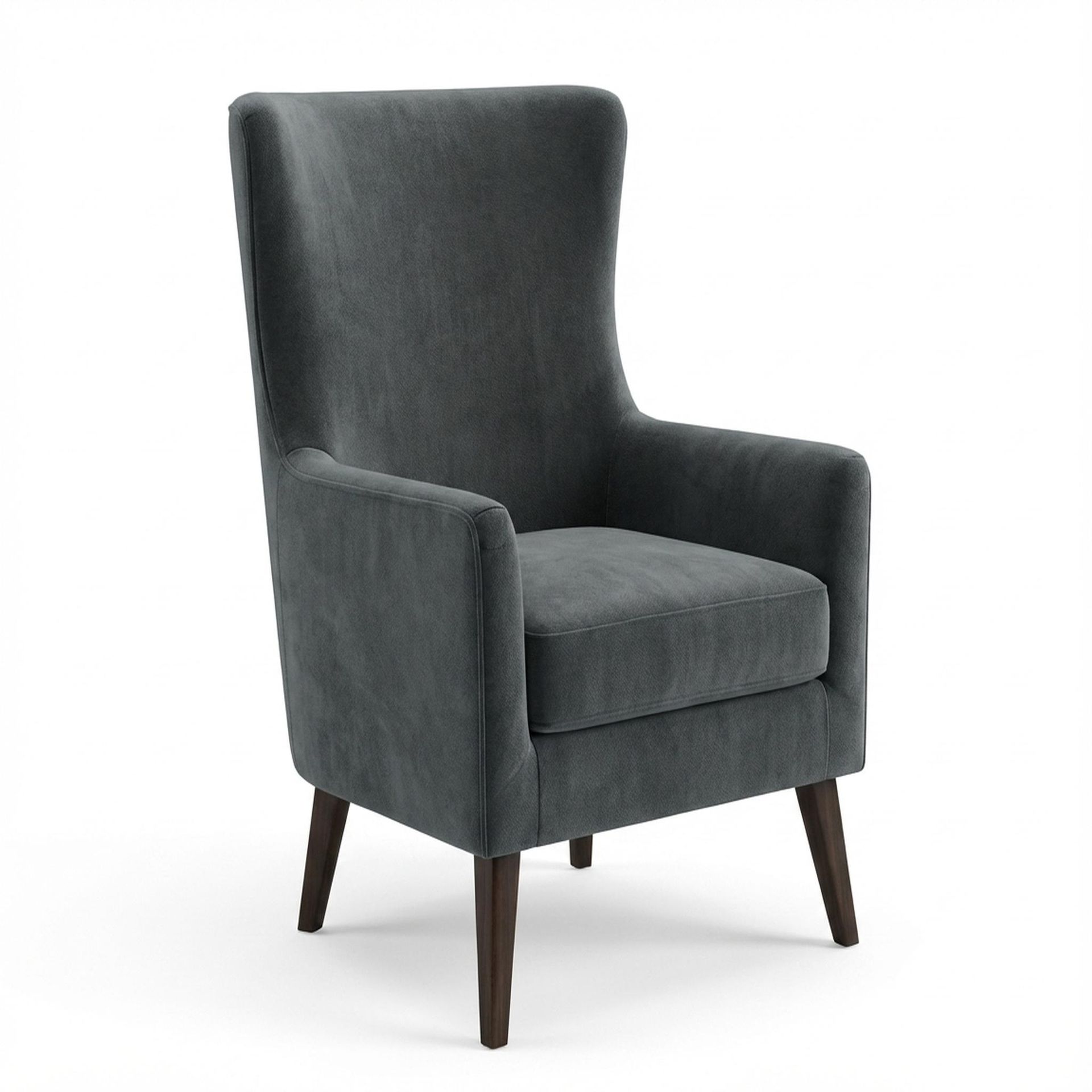 Avery Wingback Accent Chair, Coco Walnut Legs Premium Fog Grey Upholstery