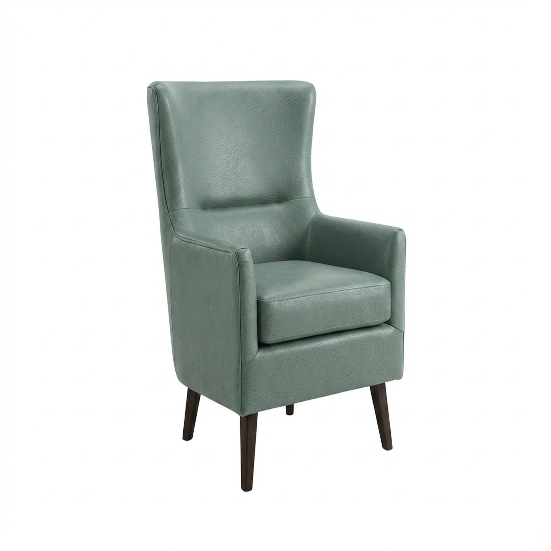 Avery Wingback Accent Chair, Coco Walnut Legs Premium Mint Green Upholstery