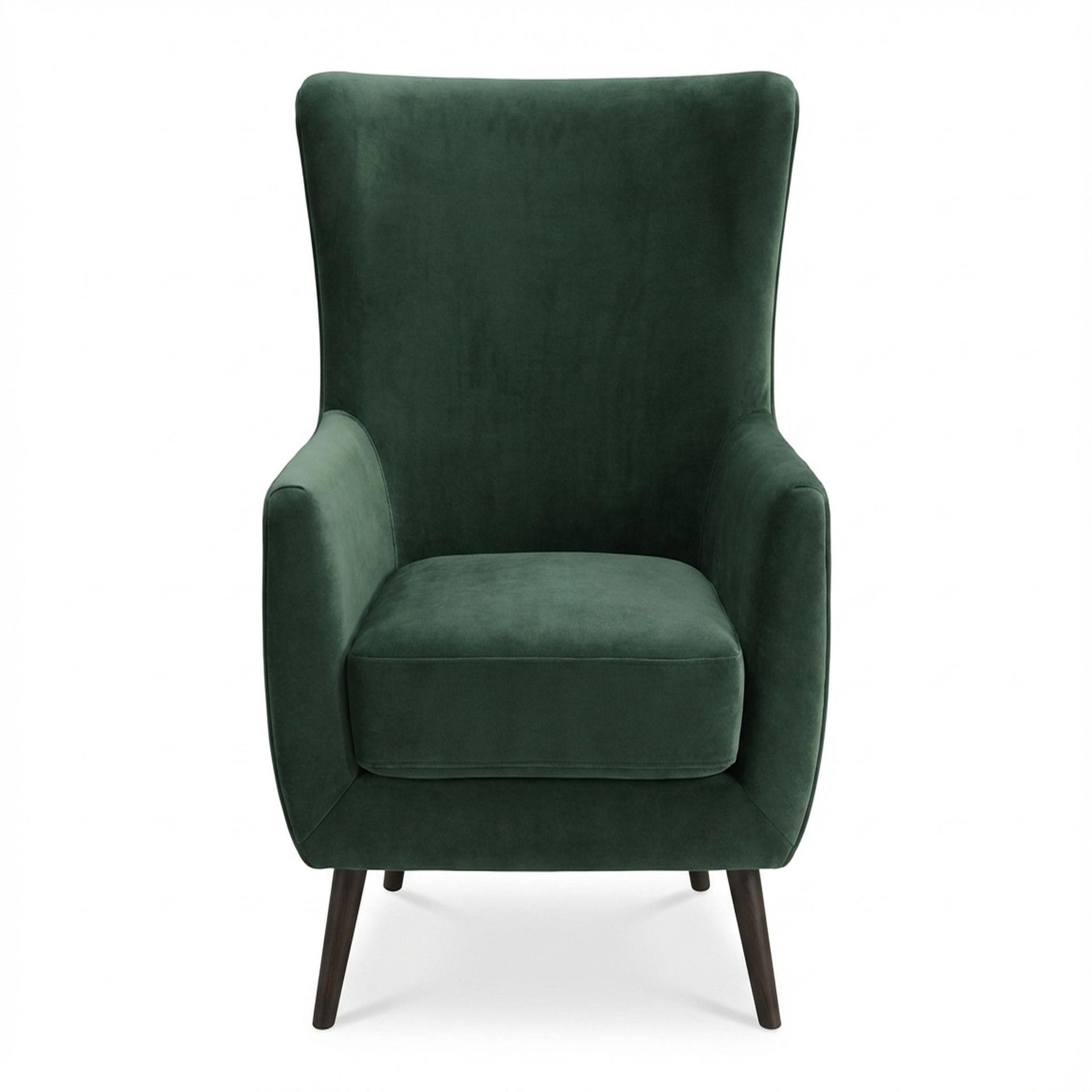 Avery Wingback Accent Chair, Coco Walnut Legs Premium Powder green Upholstery