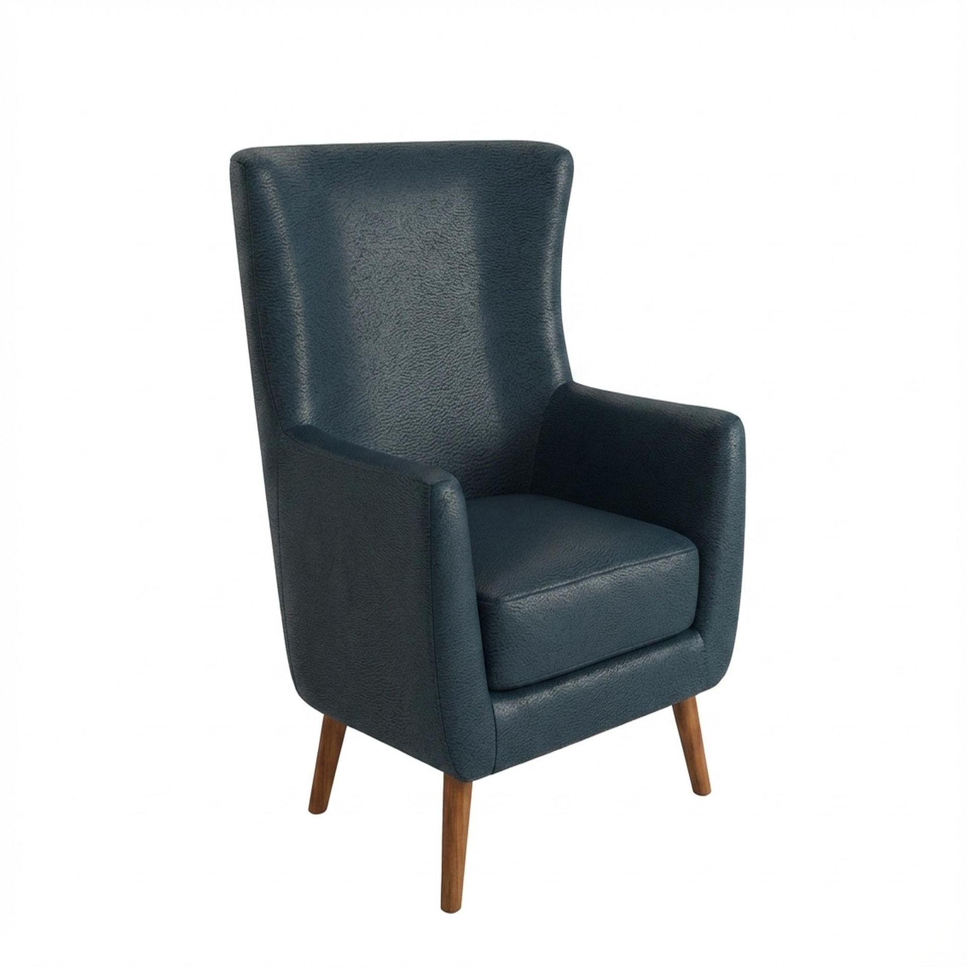 Avery Wingback Accent Chair, Warm Cedar Legs Essential Vintage Blue Upholstery