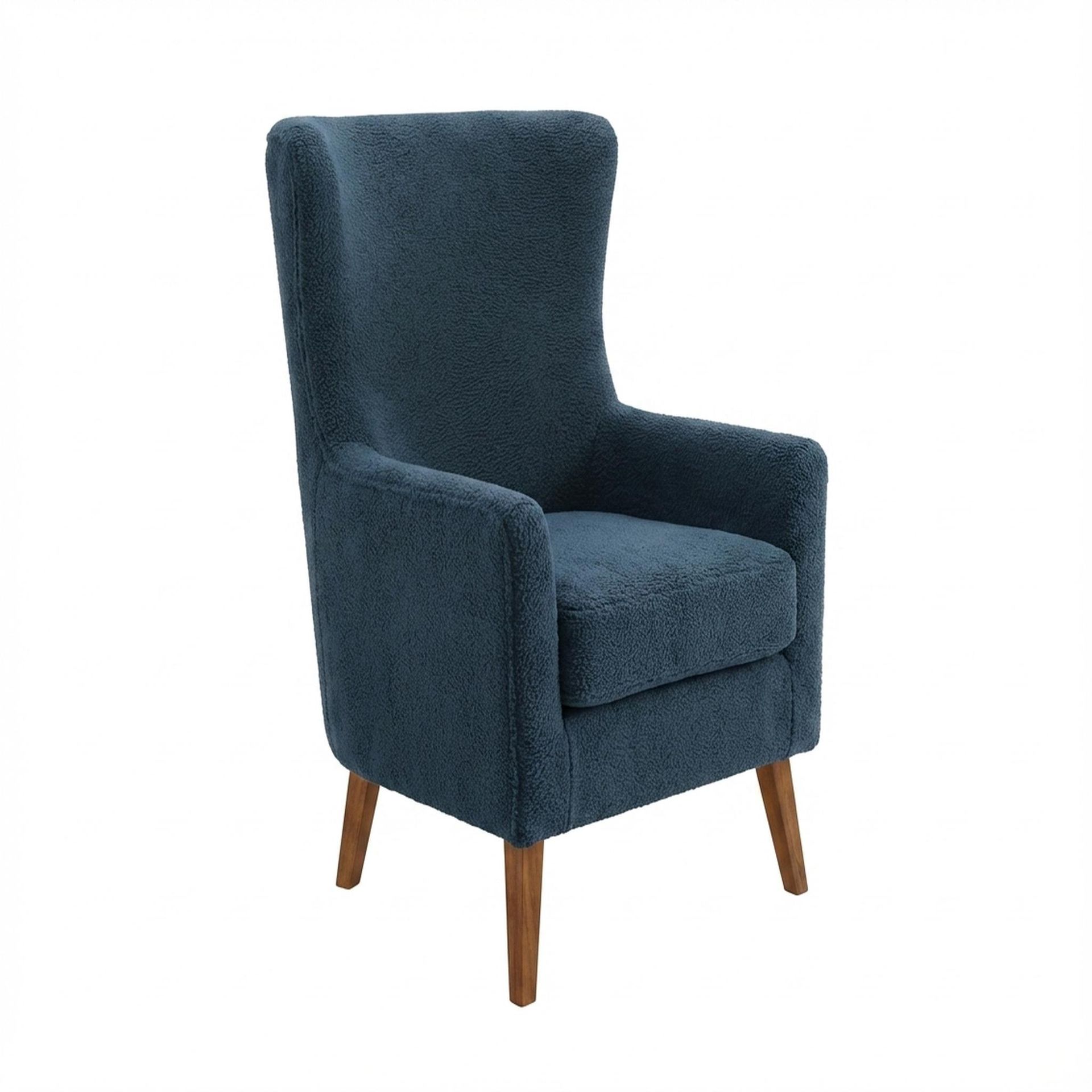 Avery Wingback Accent Chair, Warm Cedar Legs Essential Vintage Blue Upholstery
