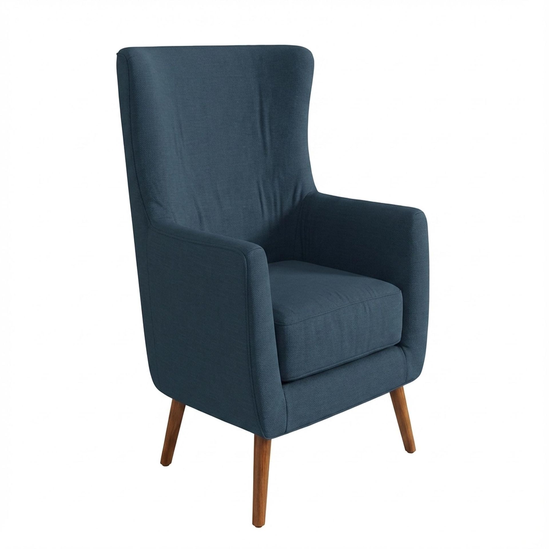 Avery Wingback Accent Chair, Warm Cedar Legs Essential Aegean Blue Upholstery