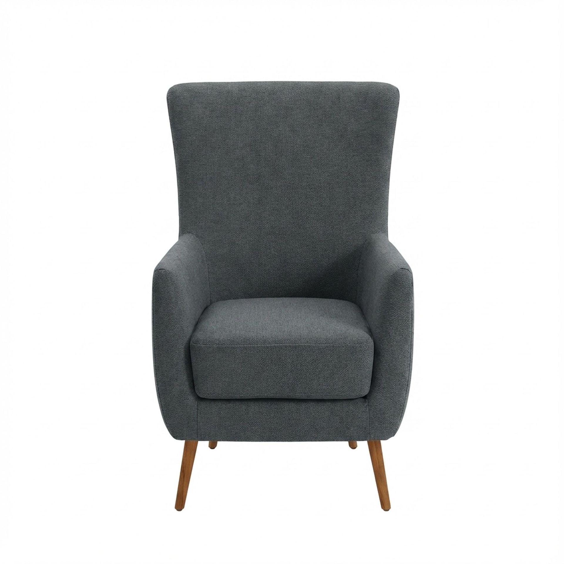 Avery Wingback Accent Chair, Warm Cedar Legs Premium Fog Grey Upholstery