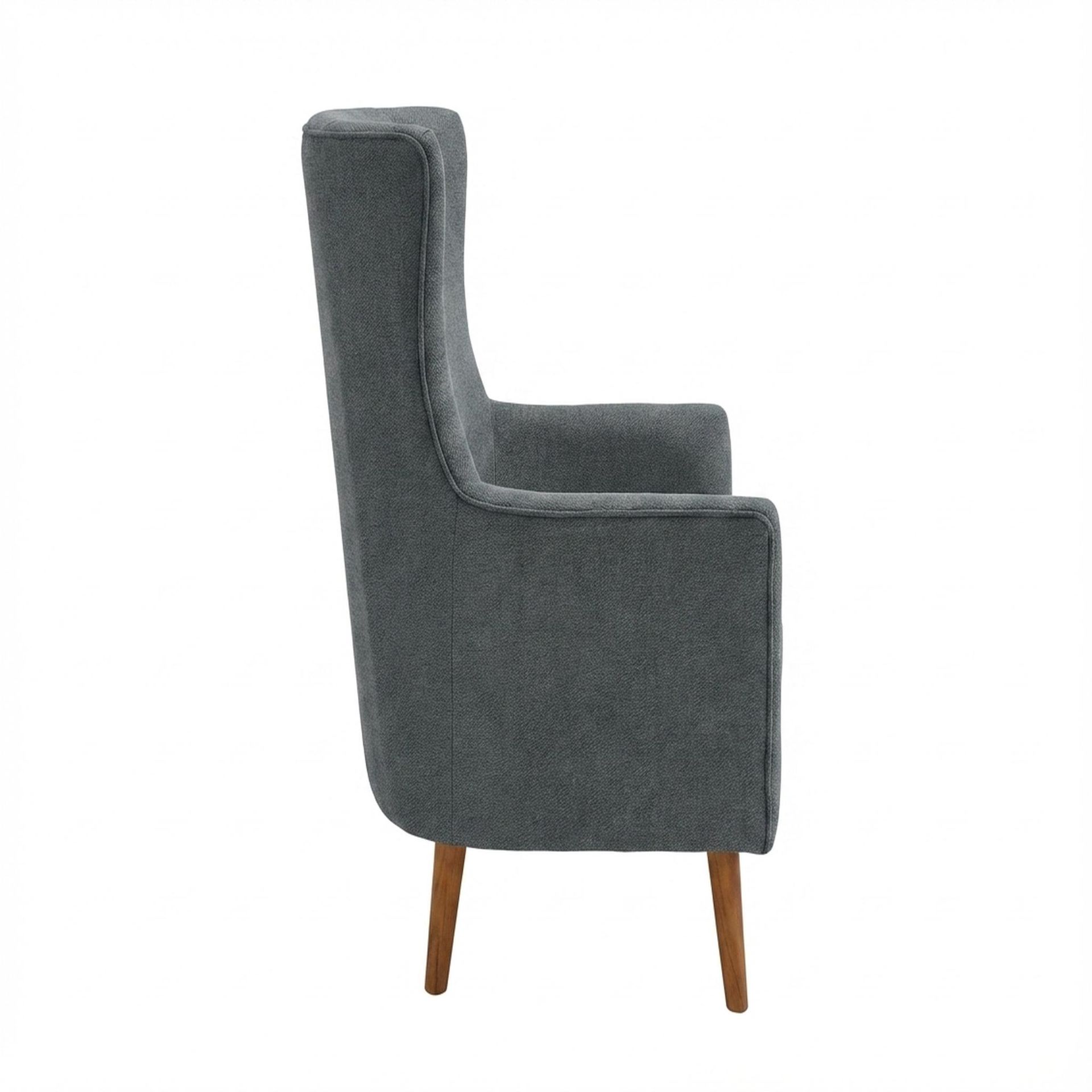 Avery Wingback Accent Chair, Warm Cedar Legs Premium Fog Grey Upholstery