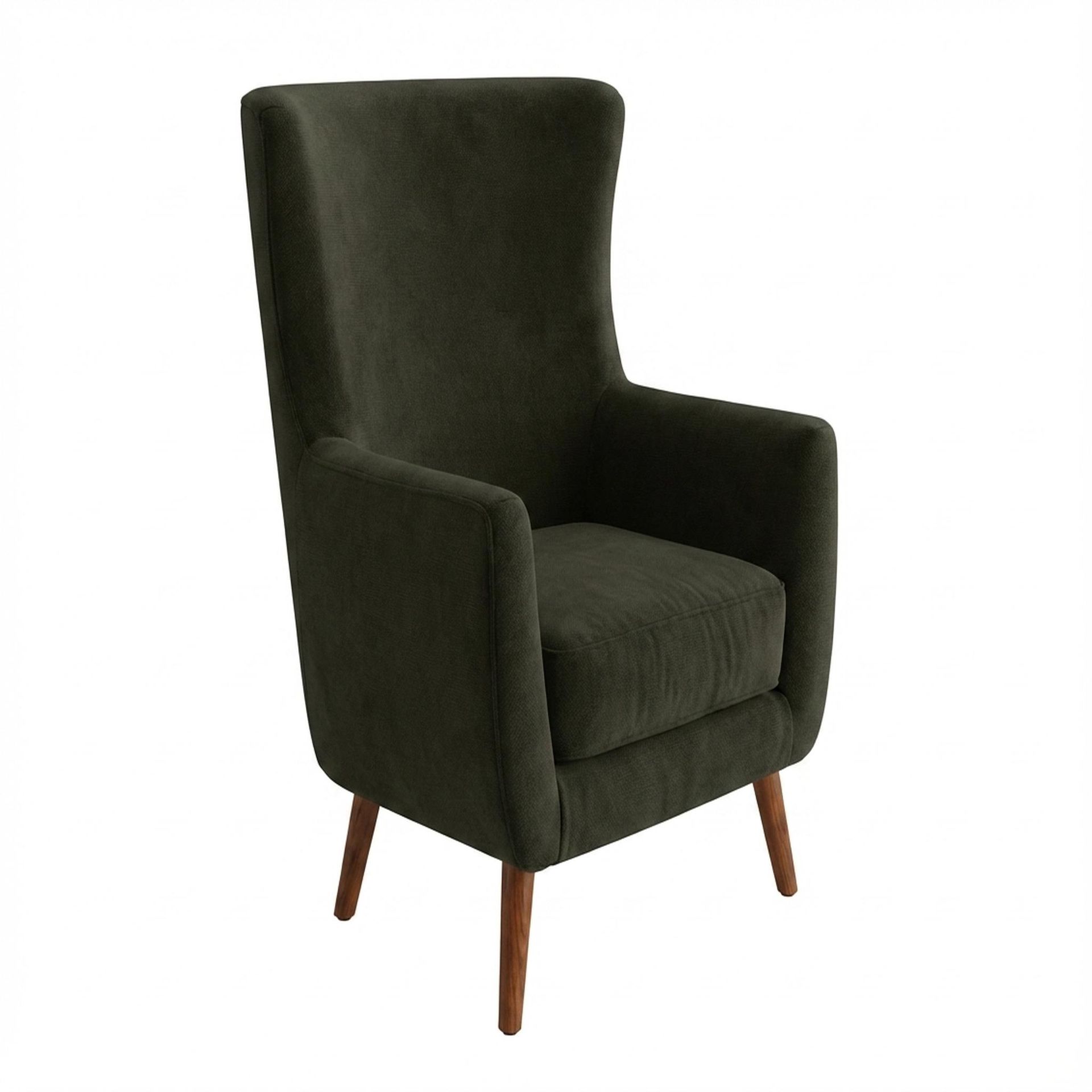 Avery Wingback Accent Chair, Warm Cedar Legs Premium Emerald Upholstery