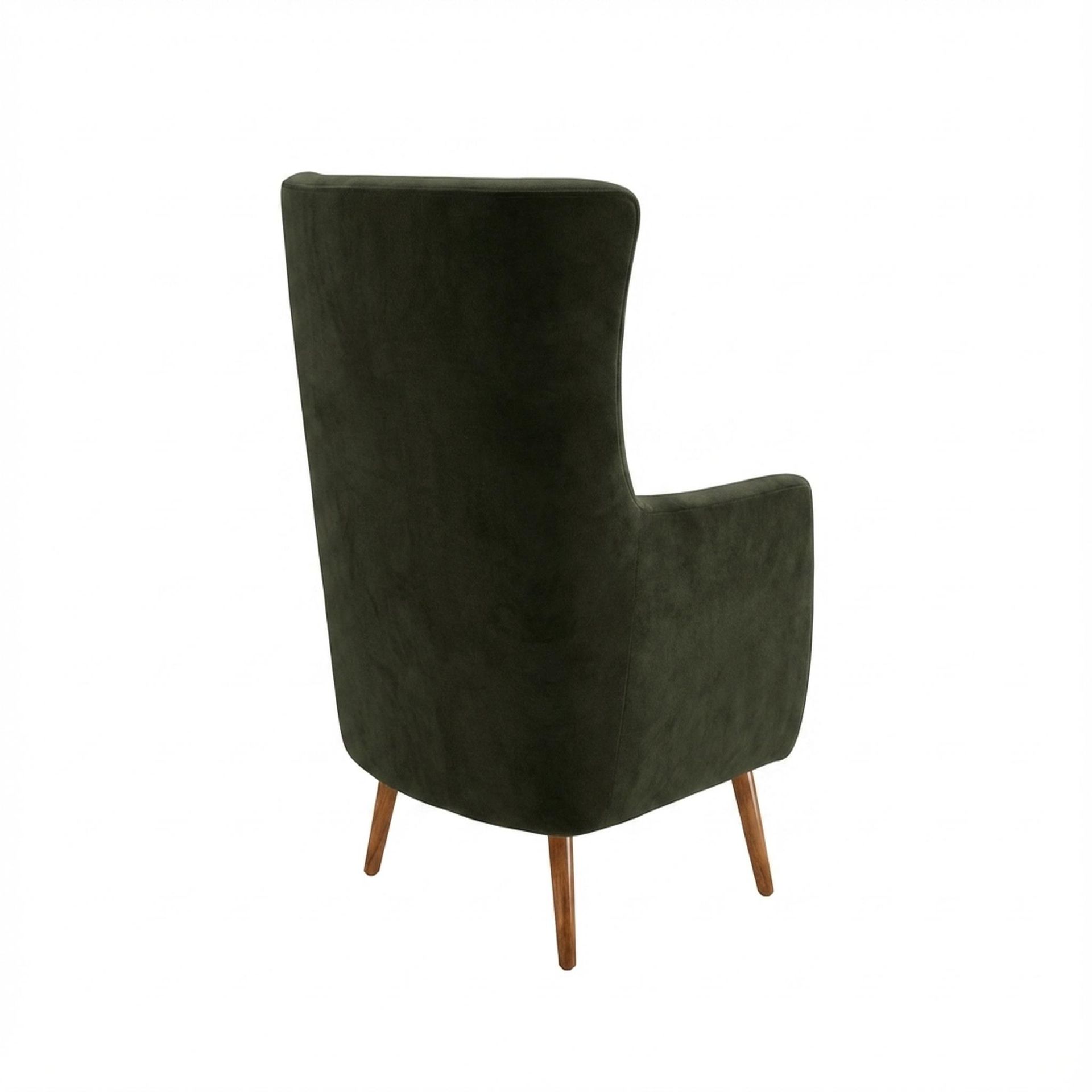 Avery Wingback Accent Chair, Warm Cedar Legs Premium Emerald Upholstery