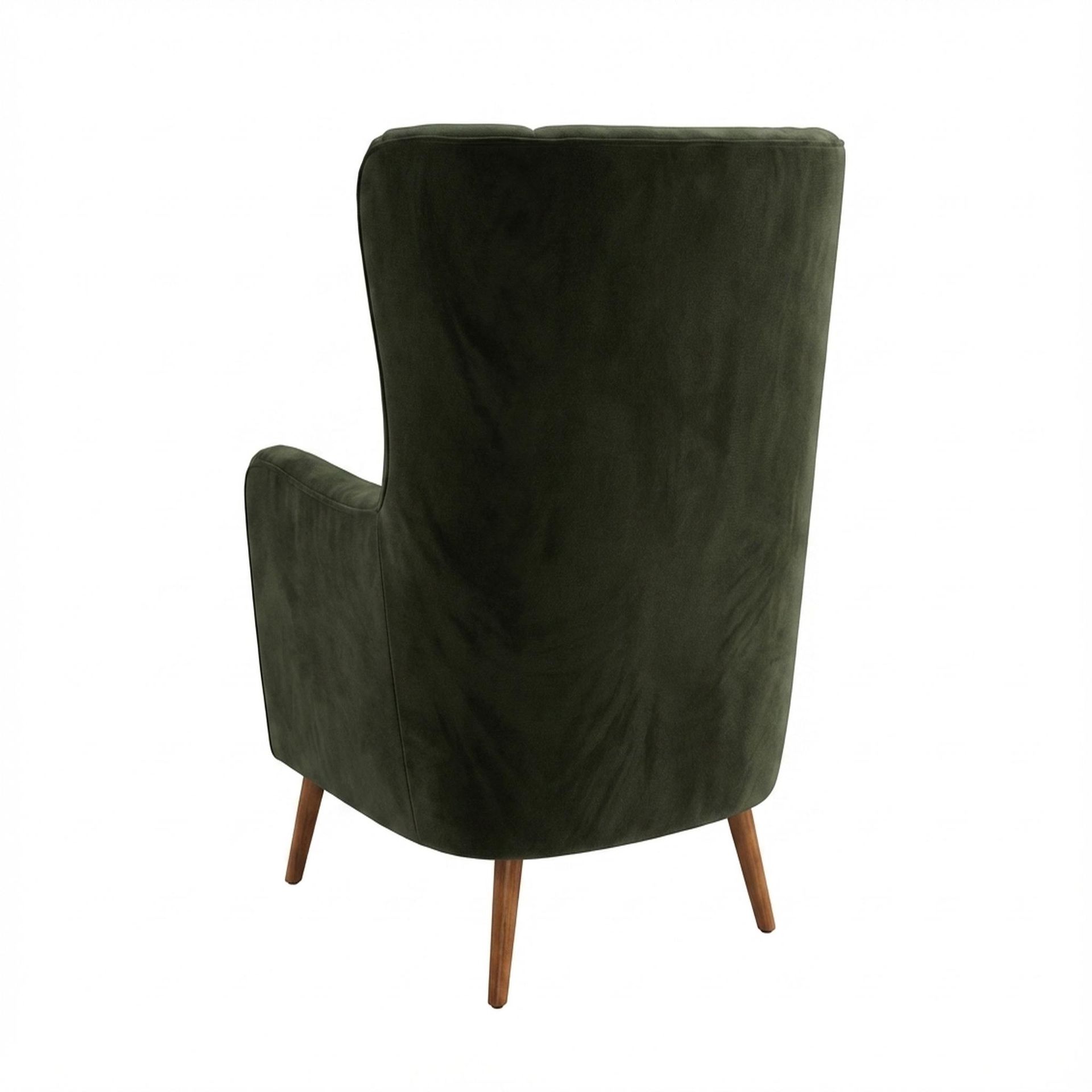 Avery Wingback Accent Chair, Warm Cedar Legs Premium Emerald Upholstery