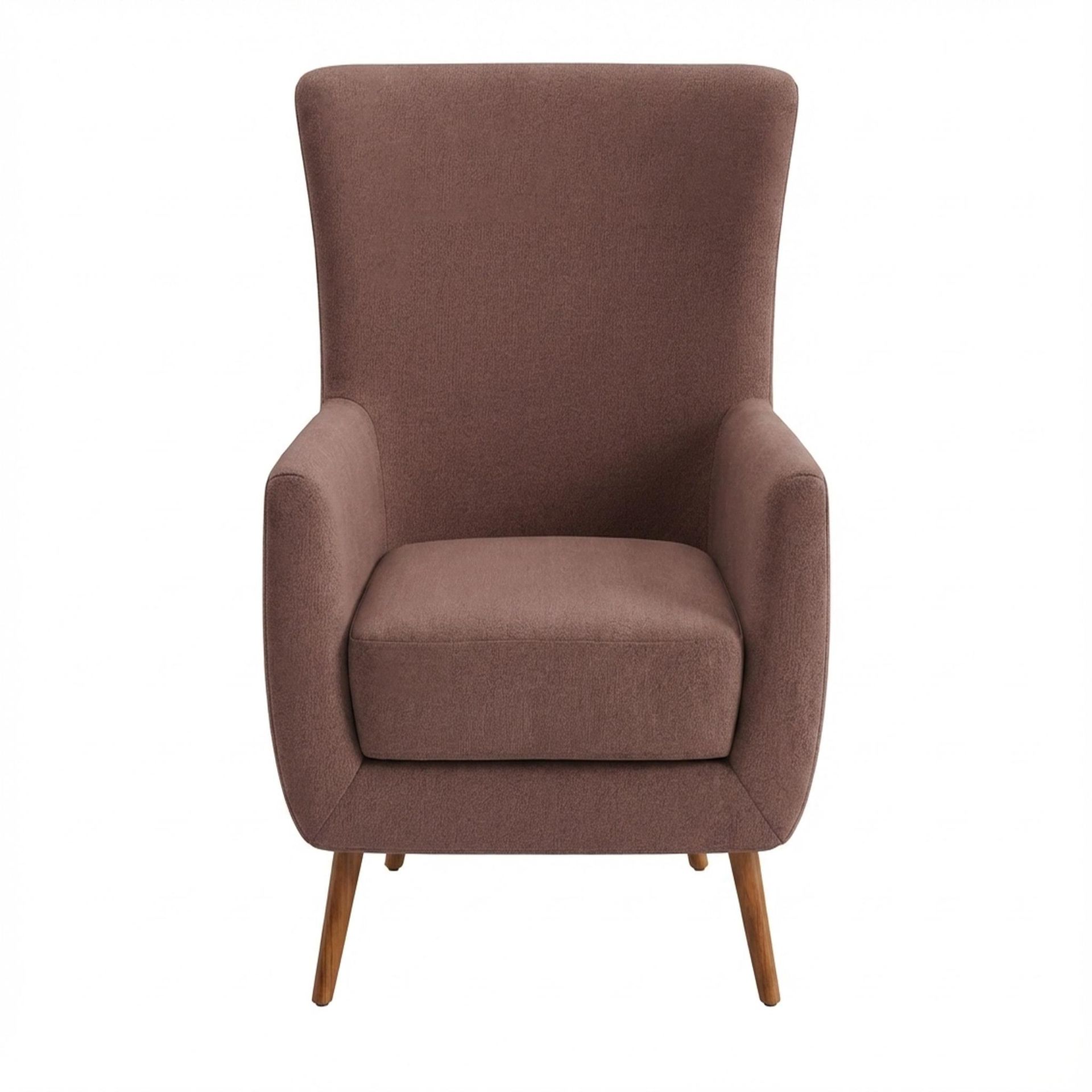 Avery Wingback Accent Chair, Warm Cedar Legs Premium Ballet Pink Upholstery