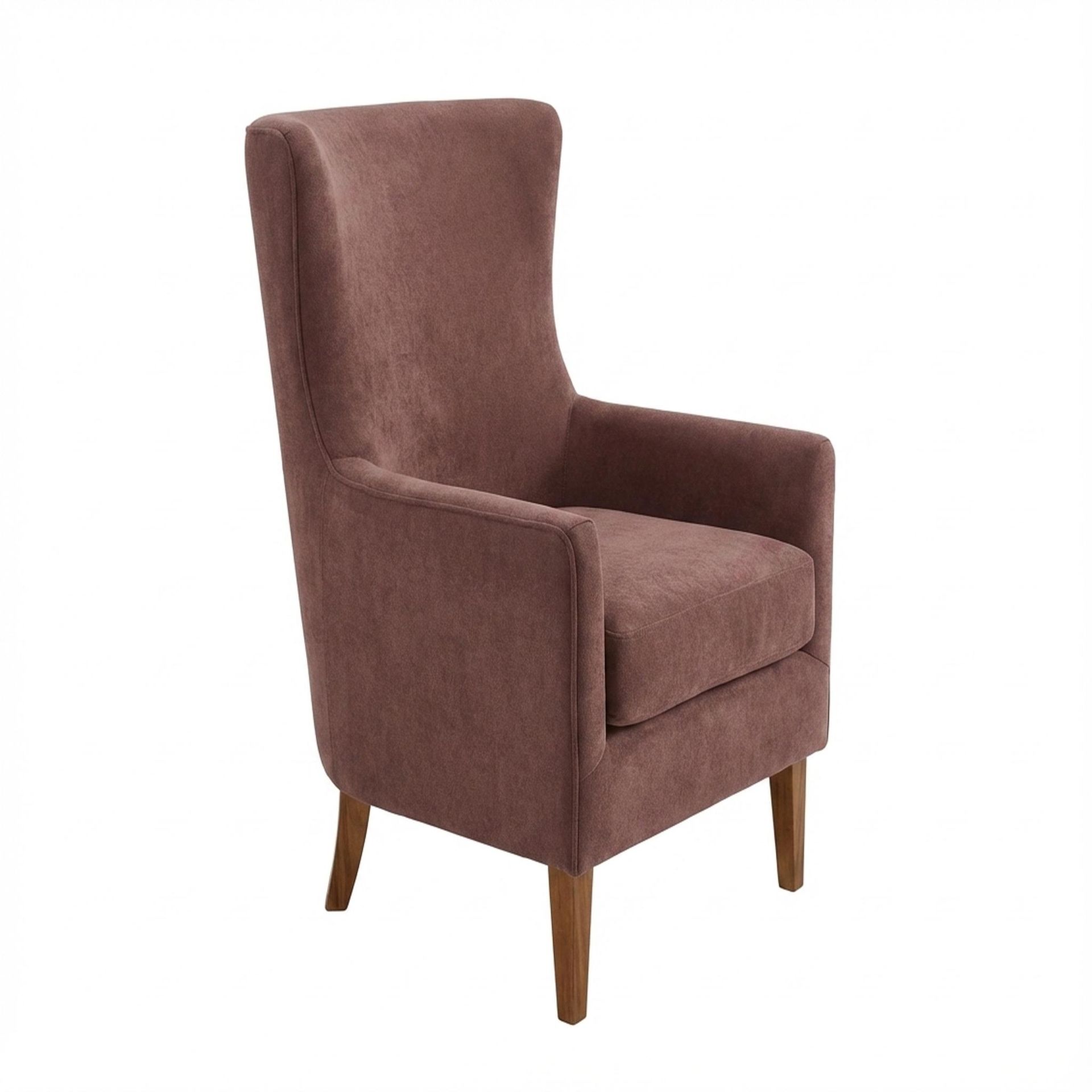 Avery Wingback Accent Chair, Warm Cedar Legs Premium Ballet Pink Upholstery