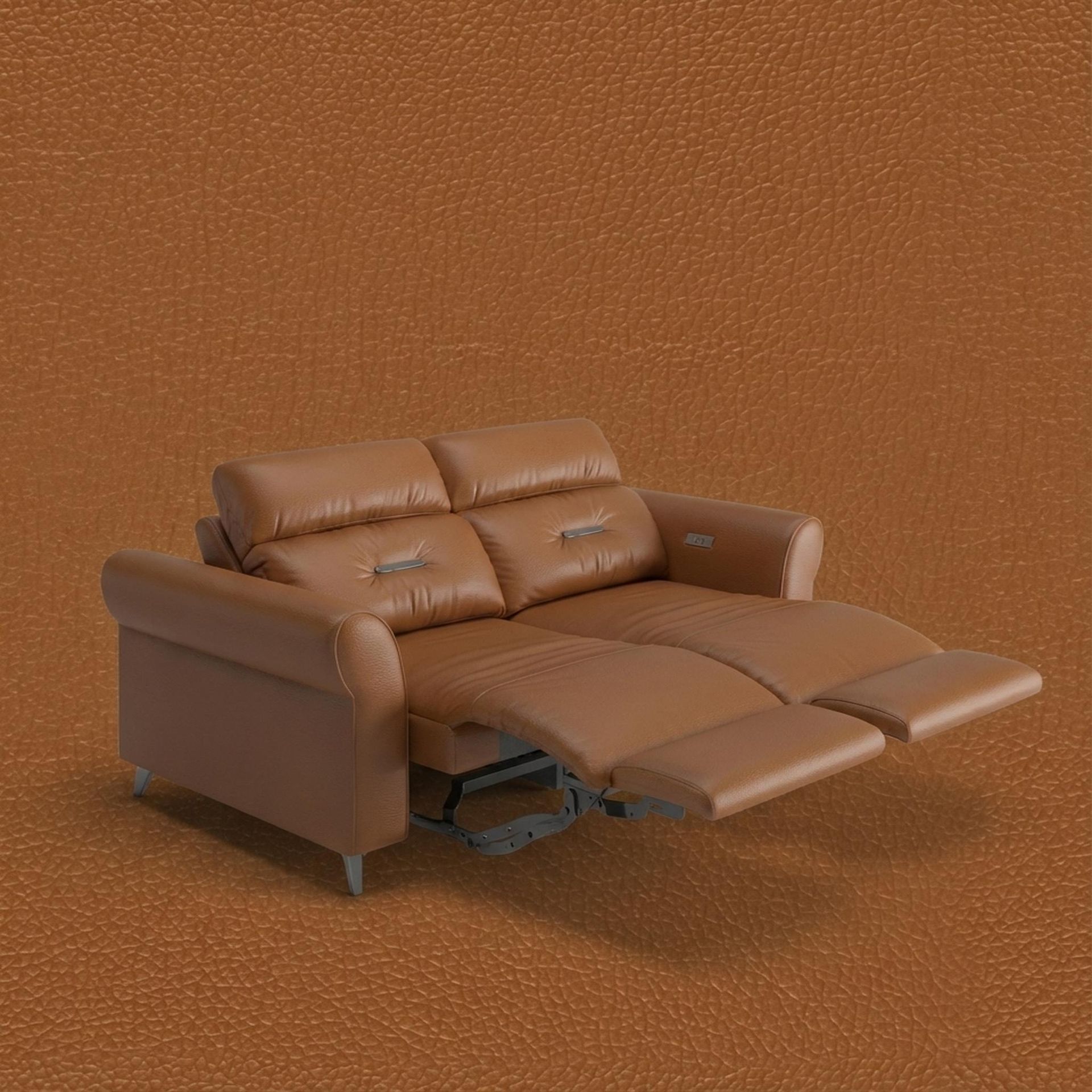 Florian Compact Seat,Electric Recliner Mechanism, 2 Seater ( 2 RR), Ritz Tan Vegan Leather