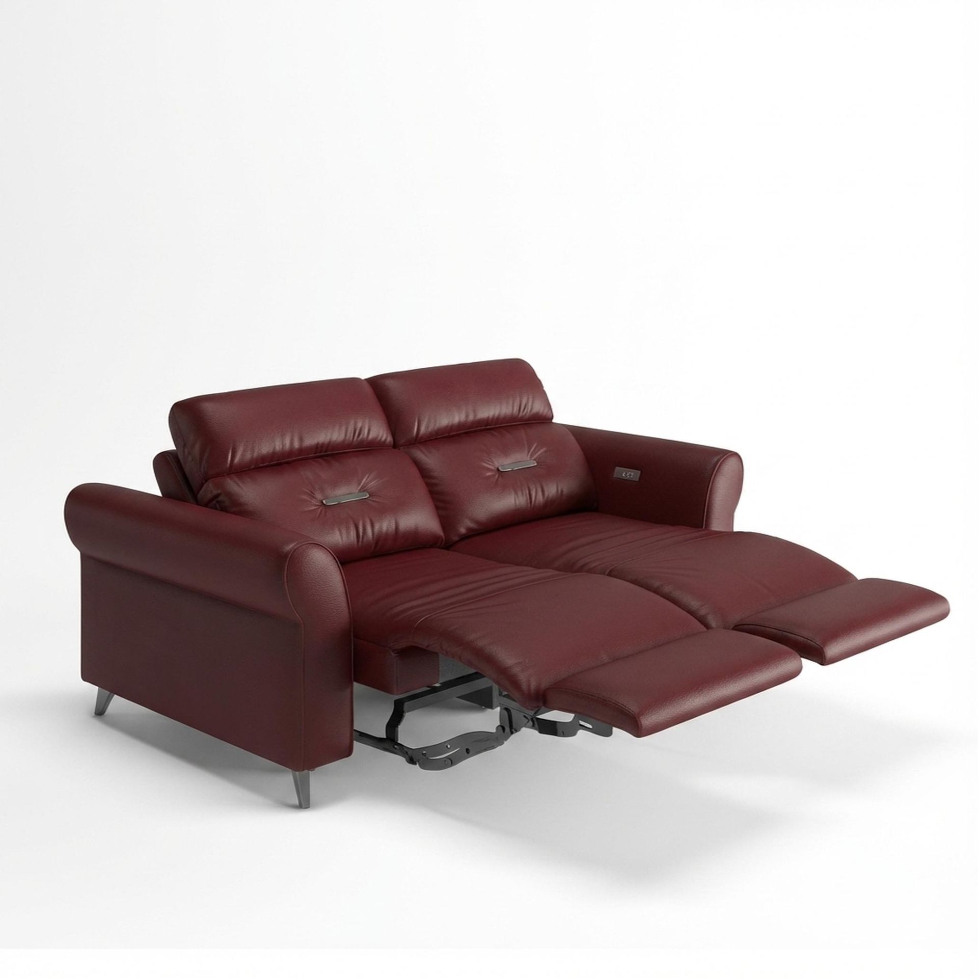Florian Compact Seat,Electric Recliner Mechanism, 2 Seater ( 2 RR), Victorian Rosso Grandeur Leather Essential