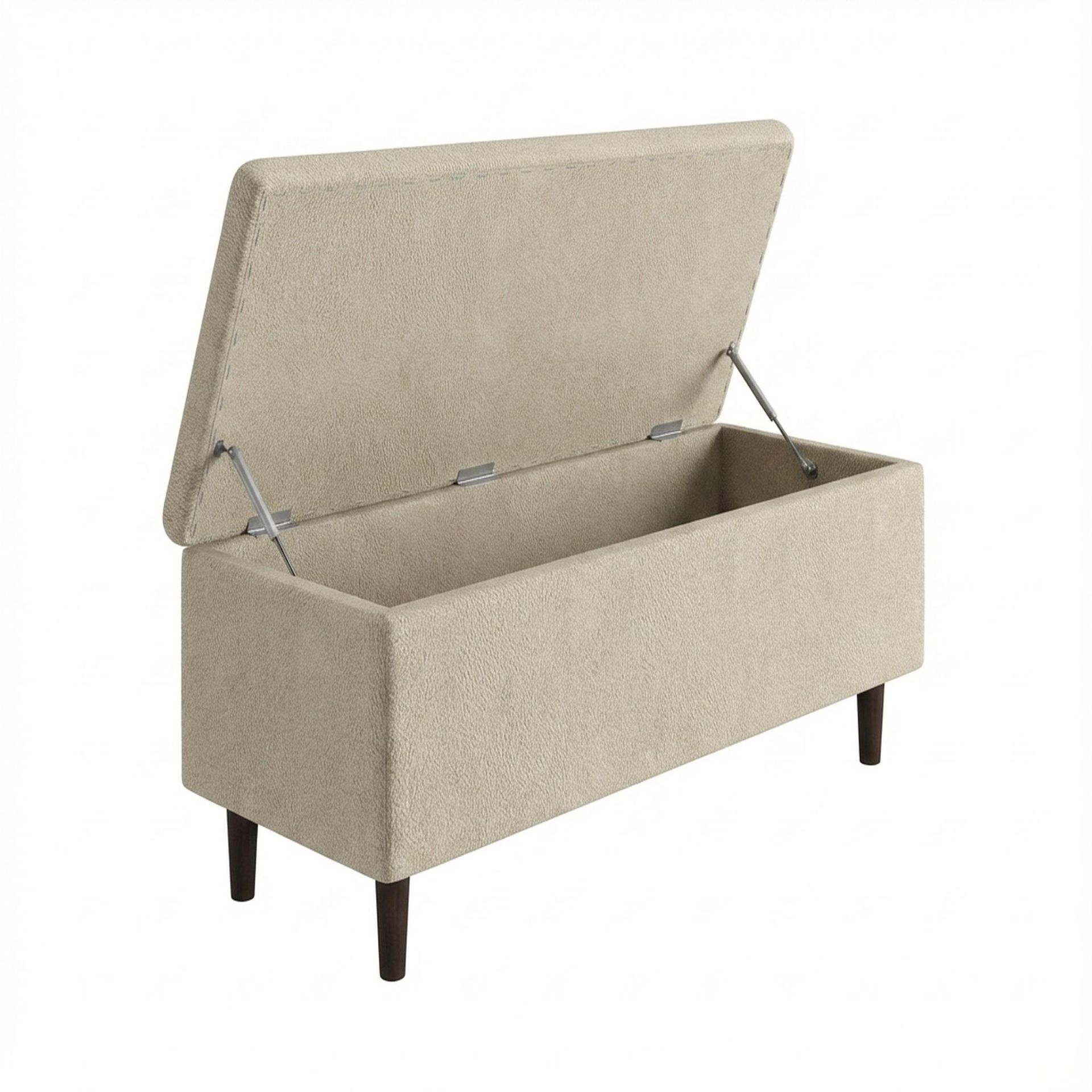 Hayden Home Premium Classic Tufted Hideaway Bench, Coco Walnut Legs, Essential Sand Upholstery