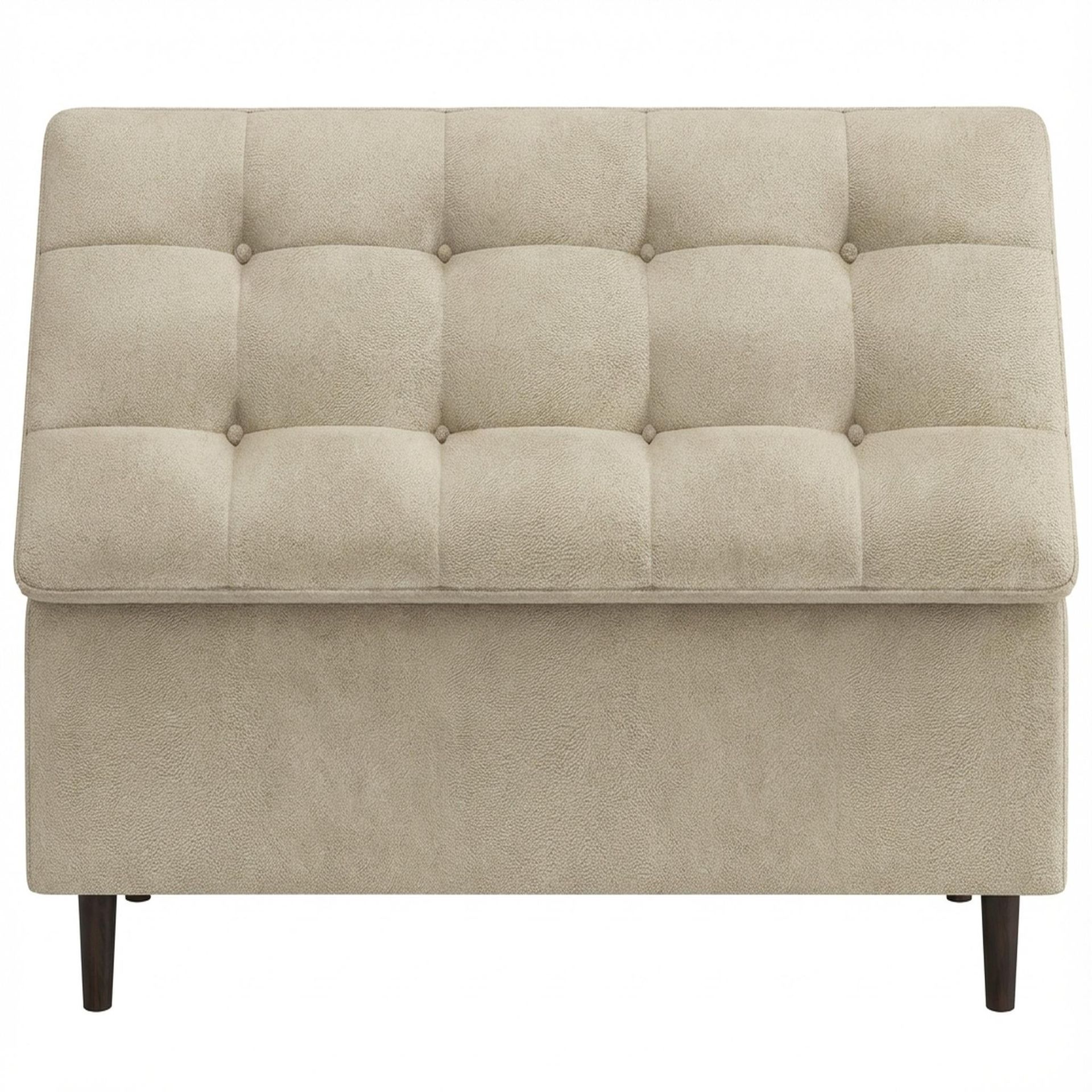 Hayden Home Premium Classic Tufted Hideaway Bench, Coco Walnut Legs, Essential Sand Upholstery