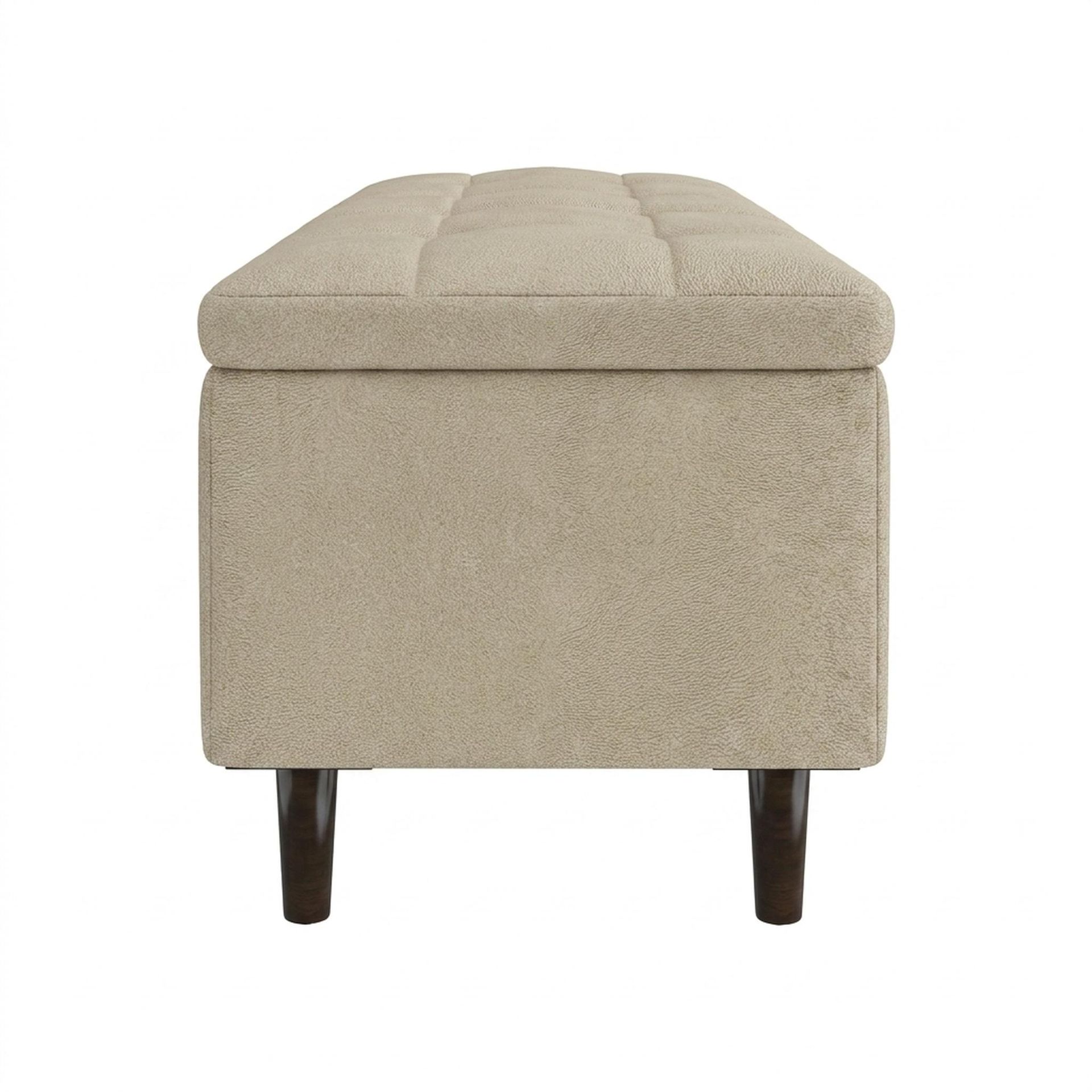 Hayden Home Premium Classic Tufted Hideaway Bench, Coco Walnut Legs, Essential Sand Upholstery