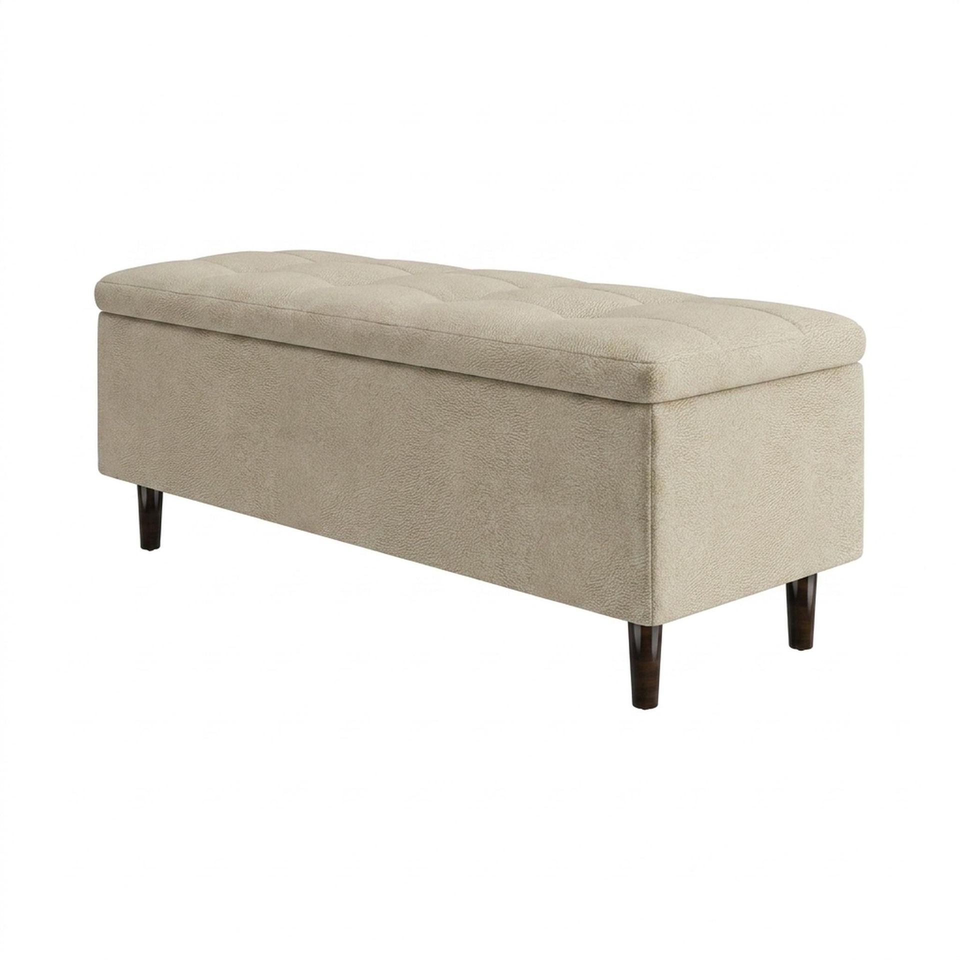 Hayden Home Premium Classic Tufted Hideaway Bench, Coco Walnut Legs, Essential Sand Upholstery