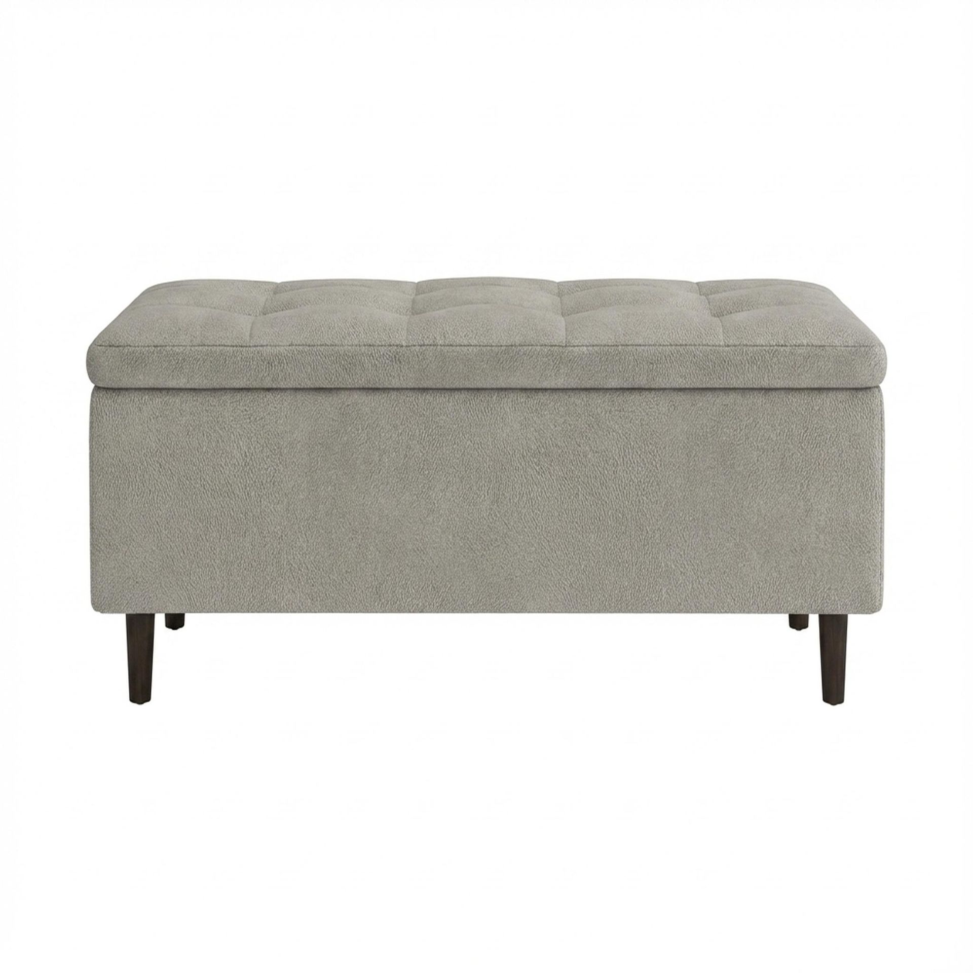 Hayden Home Premium Classic Tufted Hideaway Bench, Coco Walnut Legs, Essential Bone Upholstery