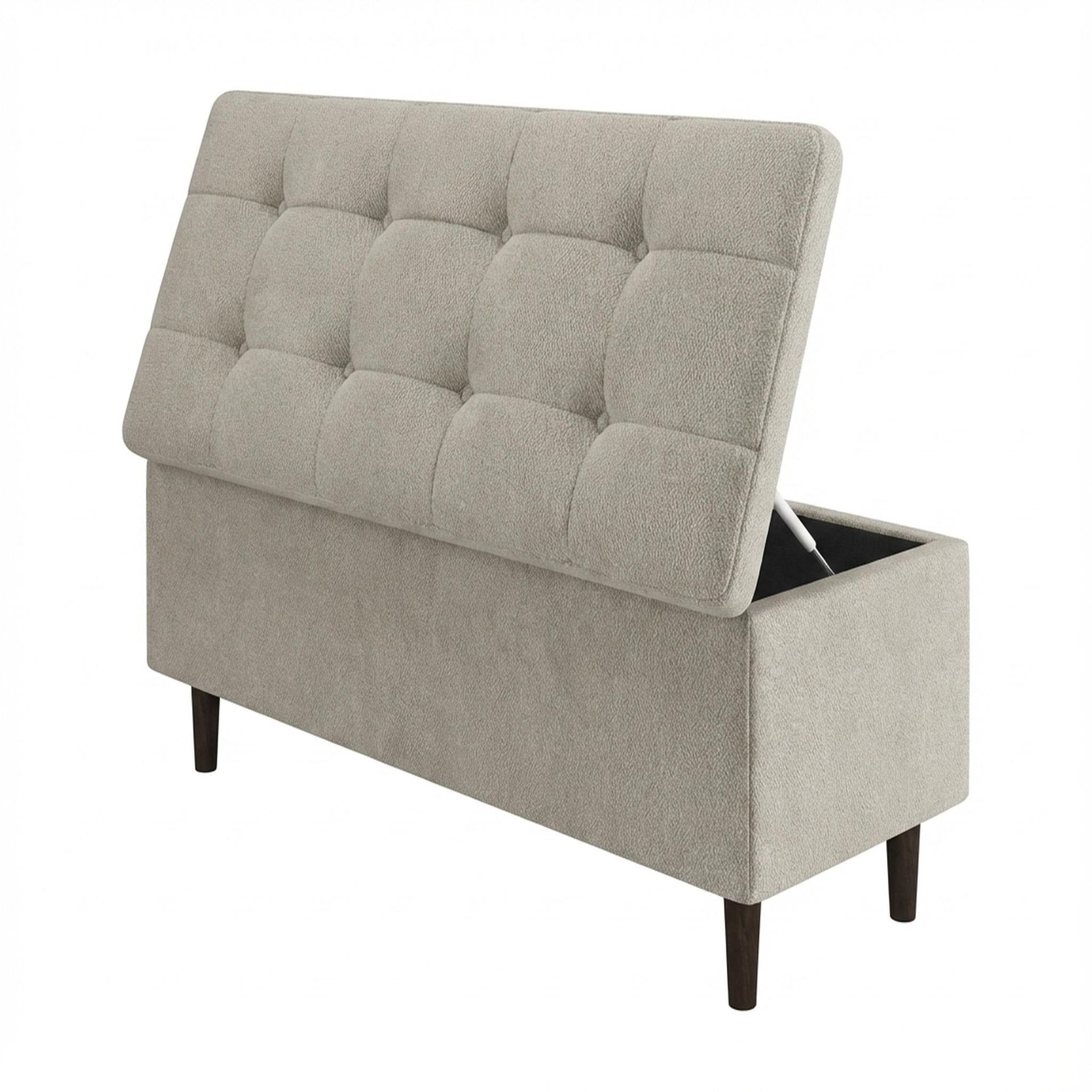 Hayden Home Premium Classic Tufted Hideaway Bench, Coco Walnut Legs, Essential Bone Upholstery