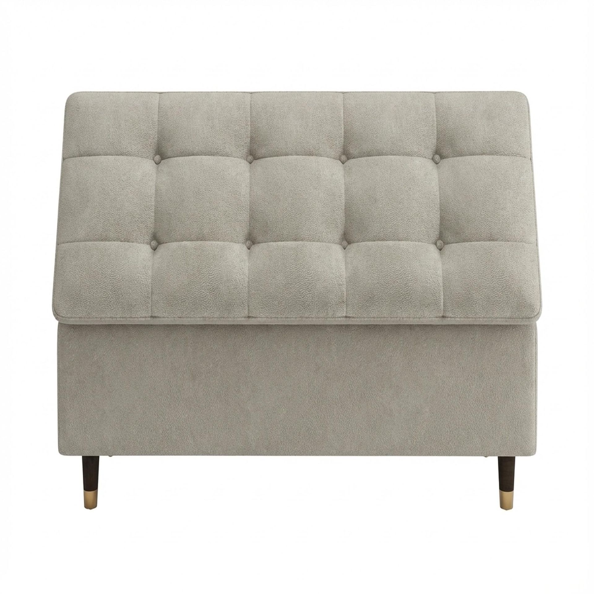 Hayden Home Premium Classic Tufted Hideaway Bench, Coco Walnut Legs, Essential Bone Upholstery