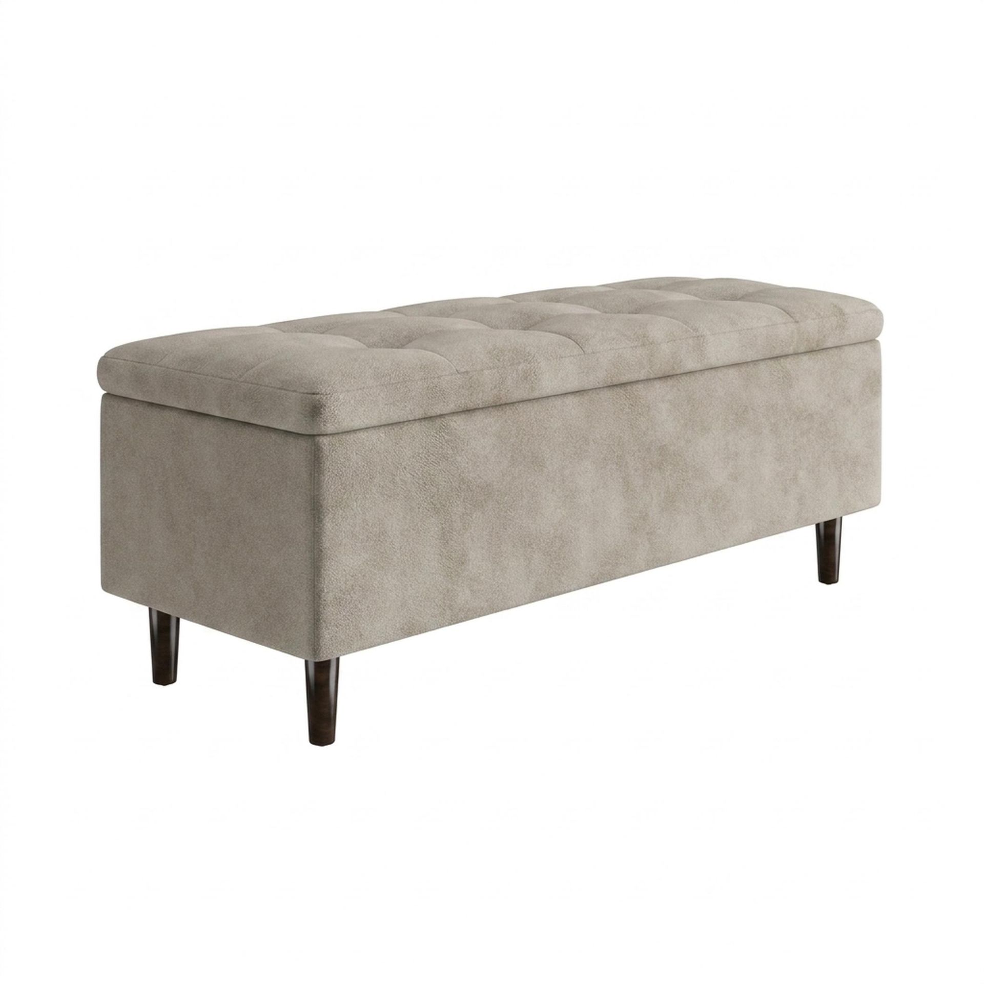 Hayden Home Premium Classic Tufted Hideaway Bench, Coco Walnut Legs, Essential Bone Upholstery