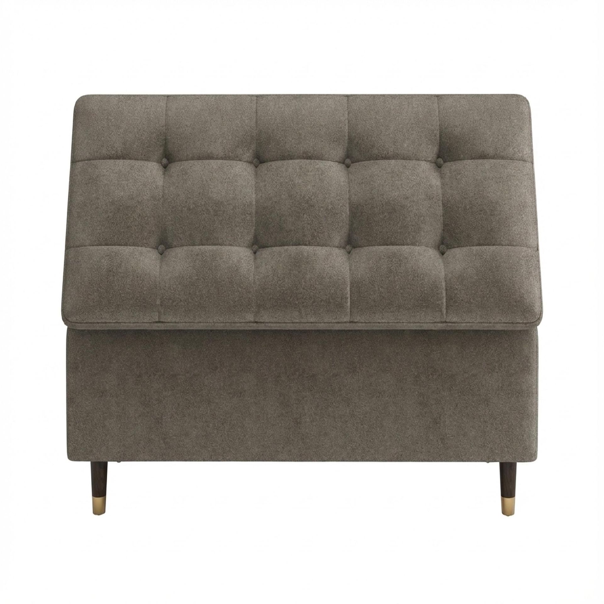 Hayden Home Premium Classic Tufted Hideaway Bench, Coco Walnut Legs, Essential Biscuit Upholstery