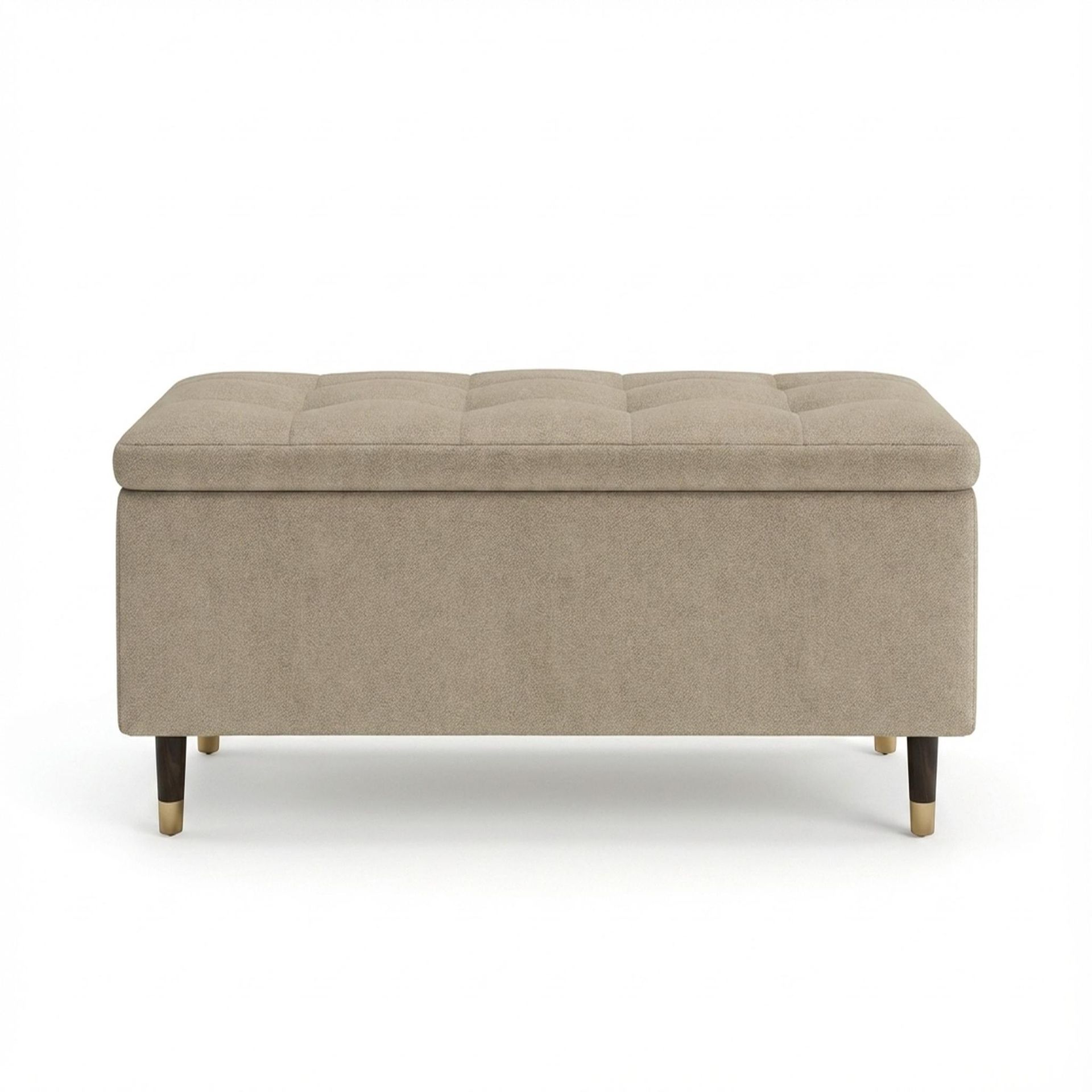 Hayden Home Premium Classic Tufted Hideaway Bench, Coco Walnut Legs, Premium Alabaster Upholstery