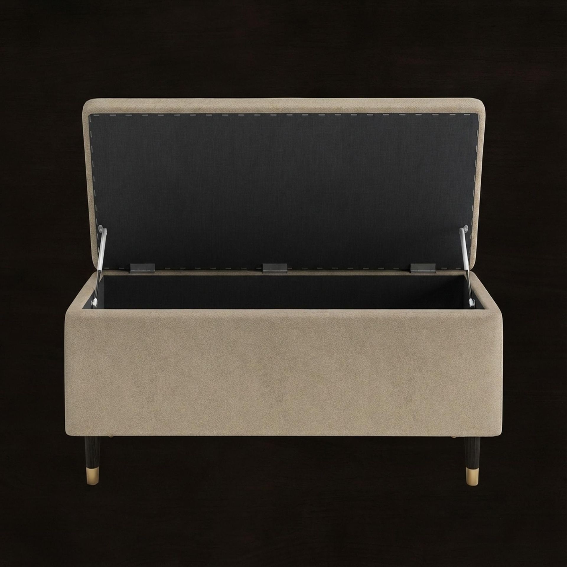 Hayden Home Premium Classic Tufted Hideaway Bench, Coco Walnut Legs, Premium Alabaster Upholstery