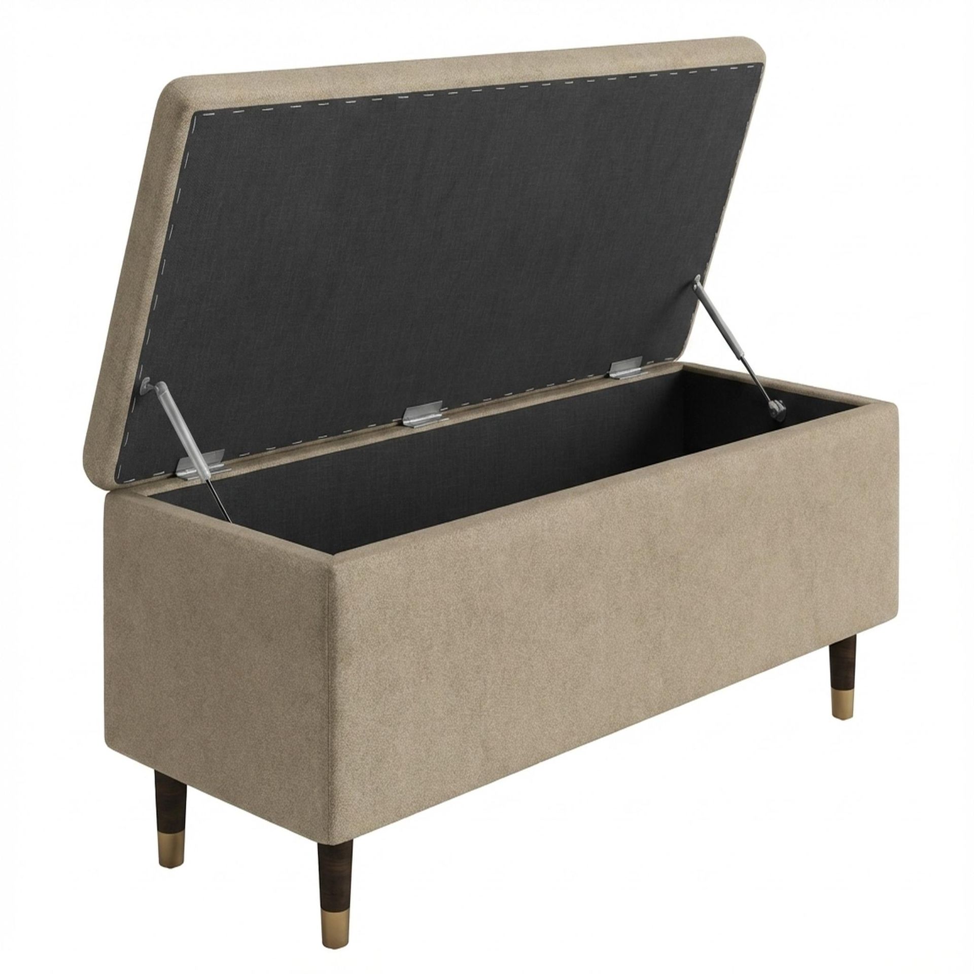 Hayden Home Premium Classic Tufted Hideaway Bench, Coco Walnut Legs, Premium Alabaster Upholstery