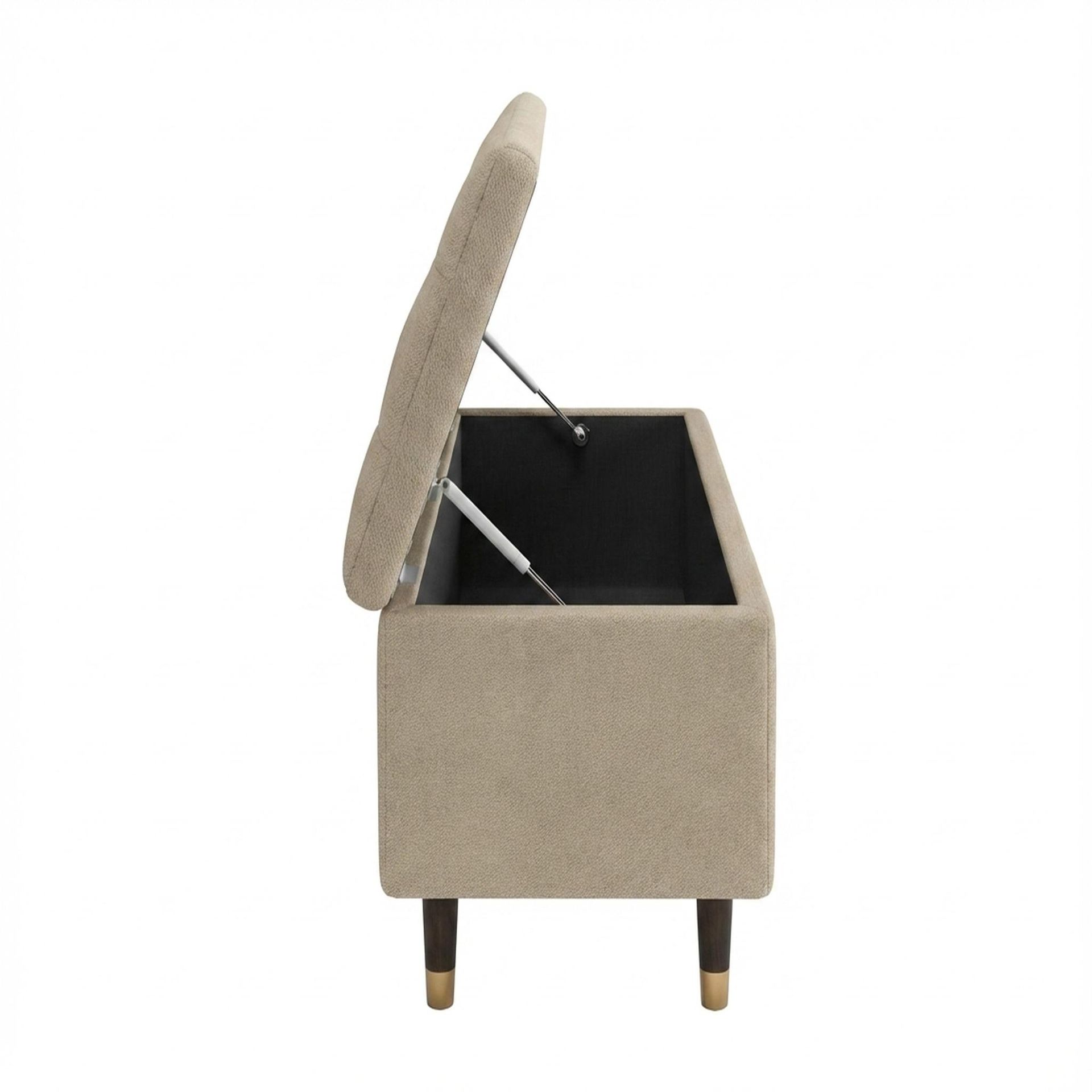 Hayden Home Premium Classic Tufted Hideaway Bench, Coco Walnut Legs, Premium Alabaster Upholstery
