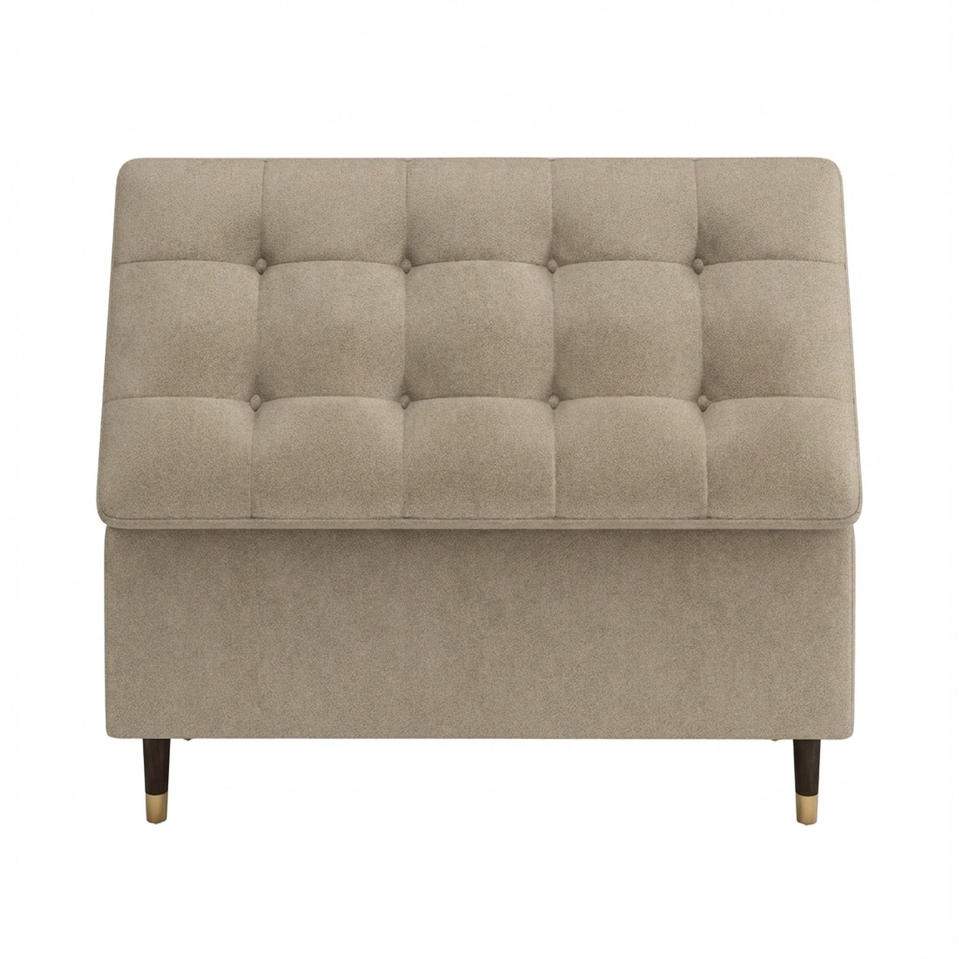 Hayden Home Premium Classic Tufted Hideaway Bench, Coco Walnut Legs, Premium Alabaster Upholstery