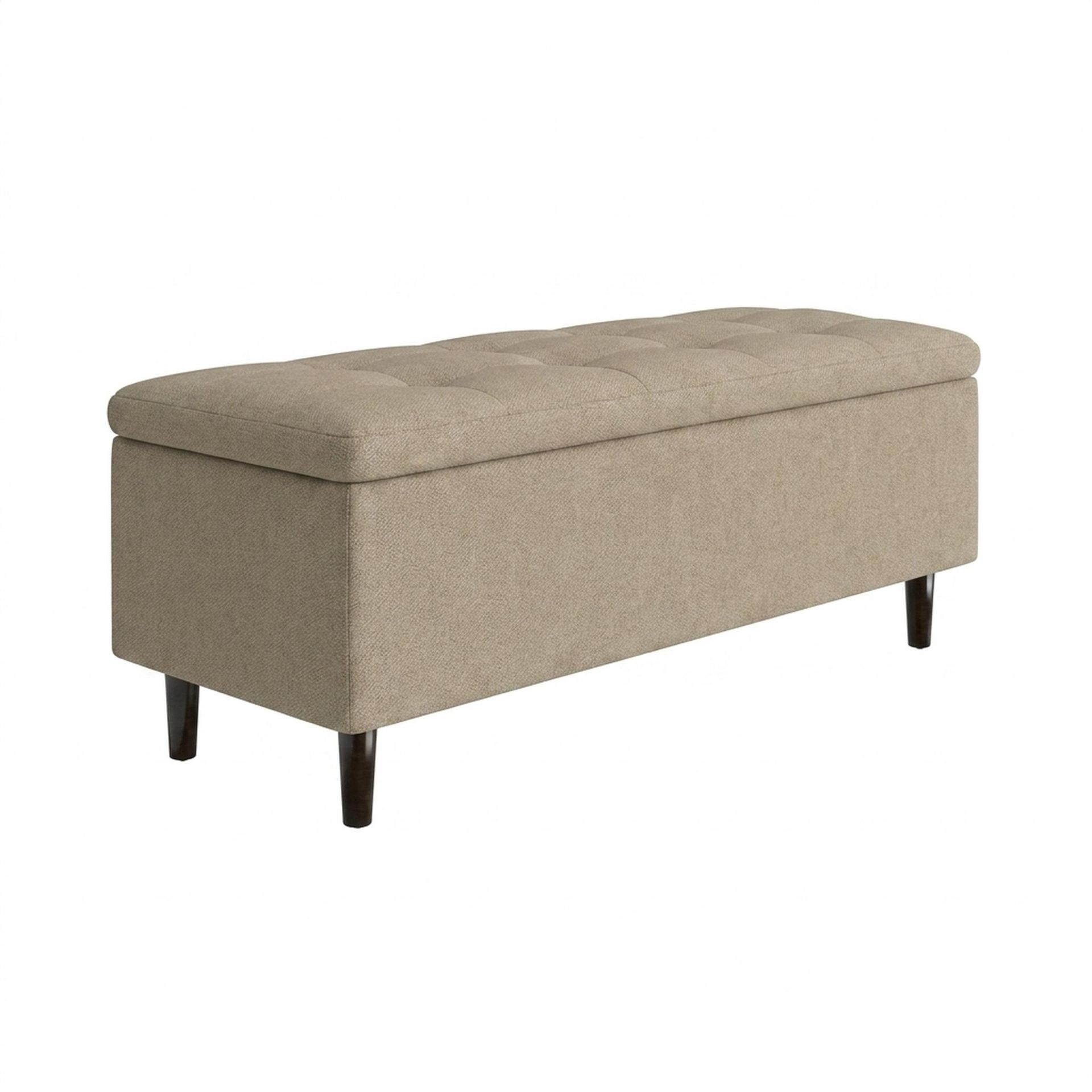 Hayden Home Premium Classic Tufted Hideaway Bench, Coco Walnut Legs, Premium Alabaster Upholstery