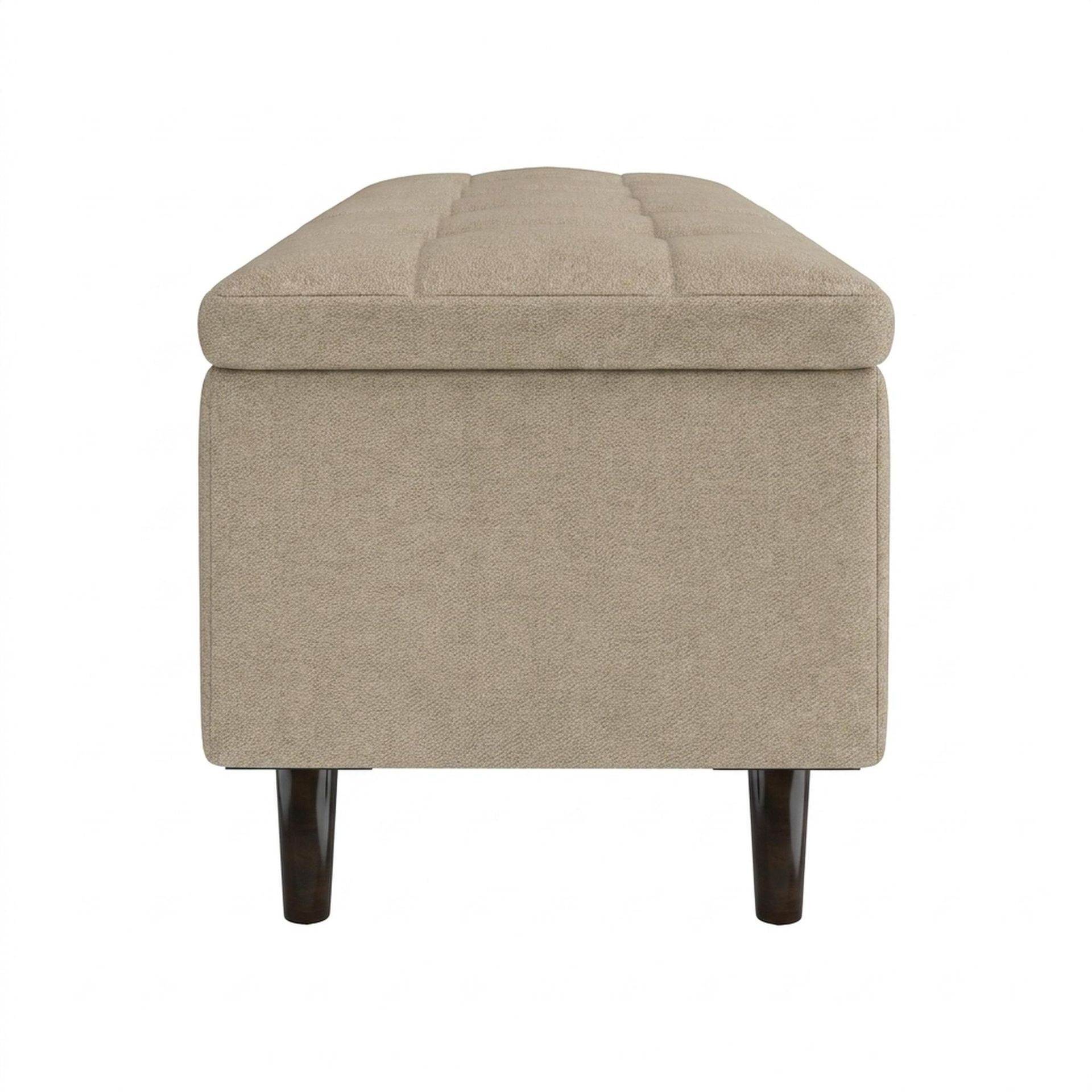 Hayden Home Premium Classic Tufted Hideaway Bench, Coco Walnut Legs, Premium Alabaster Upholstery