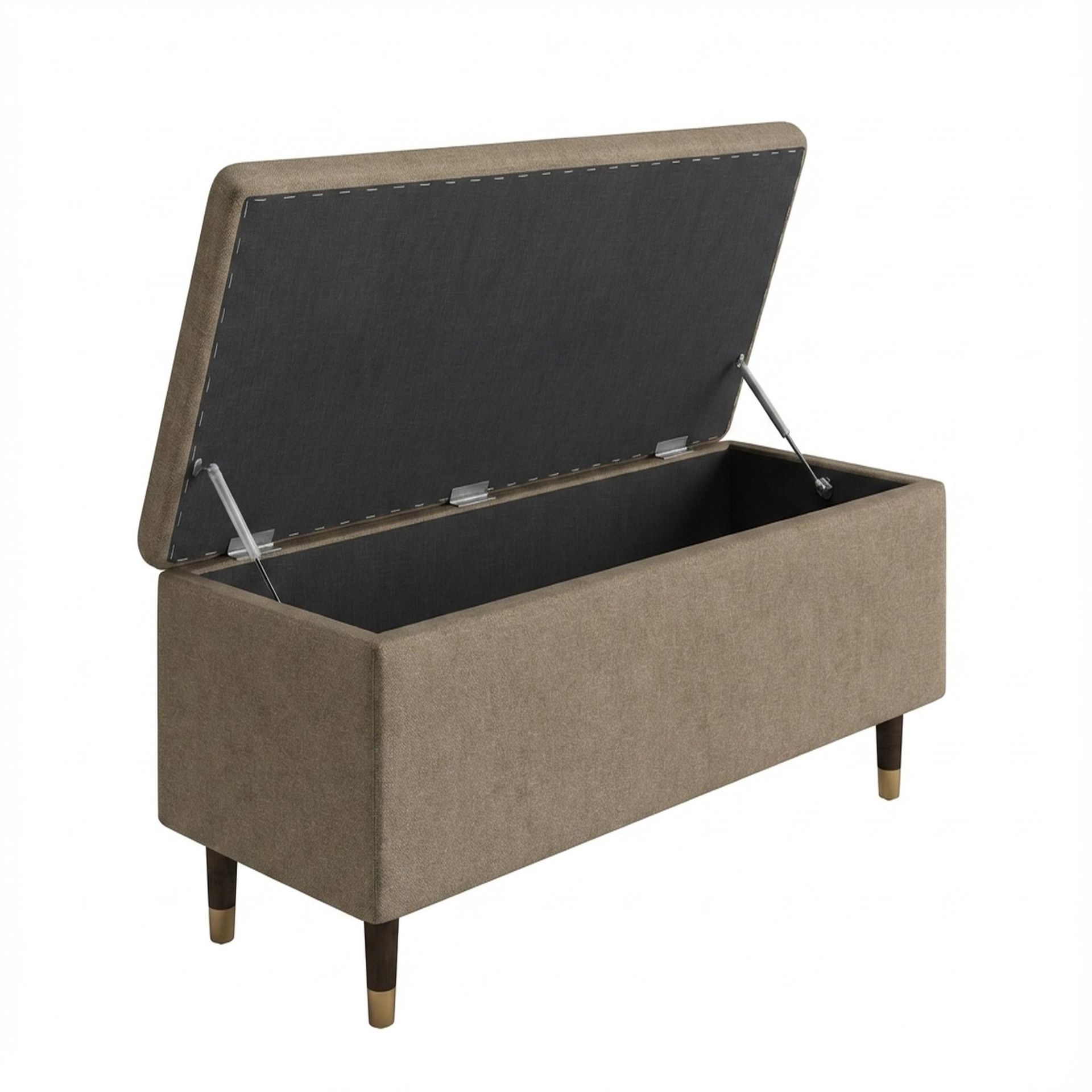 Hayden Home Premium Classic Tufted Hideaway Bench, Coco Walnut Legs, Premium Dusky Biege Upholstery