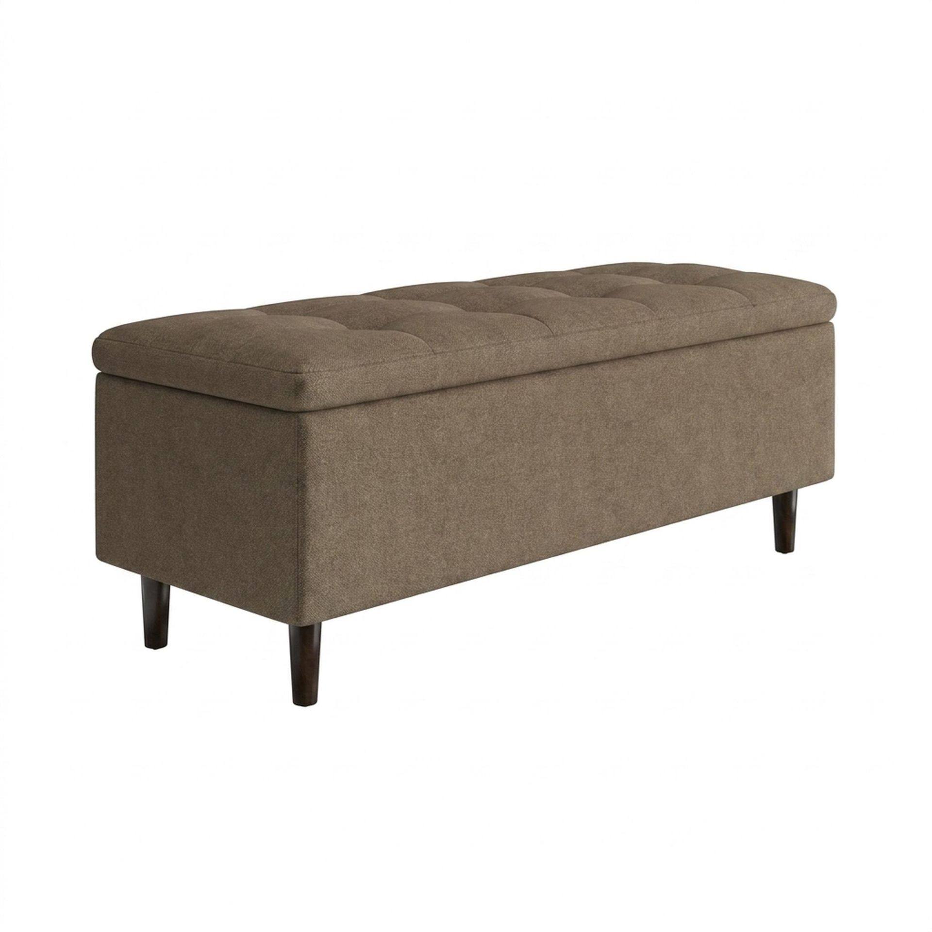 Hayden Home Premium Classic Tufted Hideaway Bench, Coco Walnut Legs, Premium Dusky Biege Upholstery