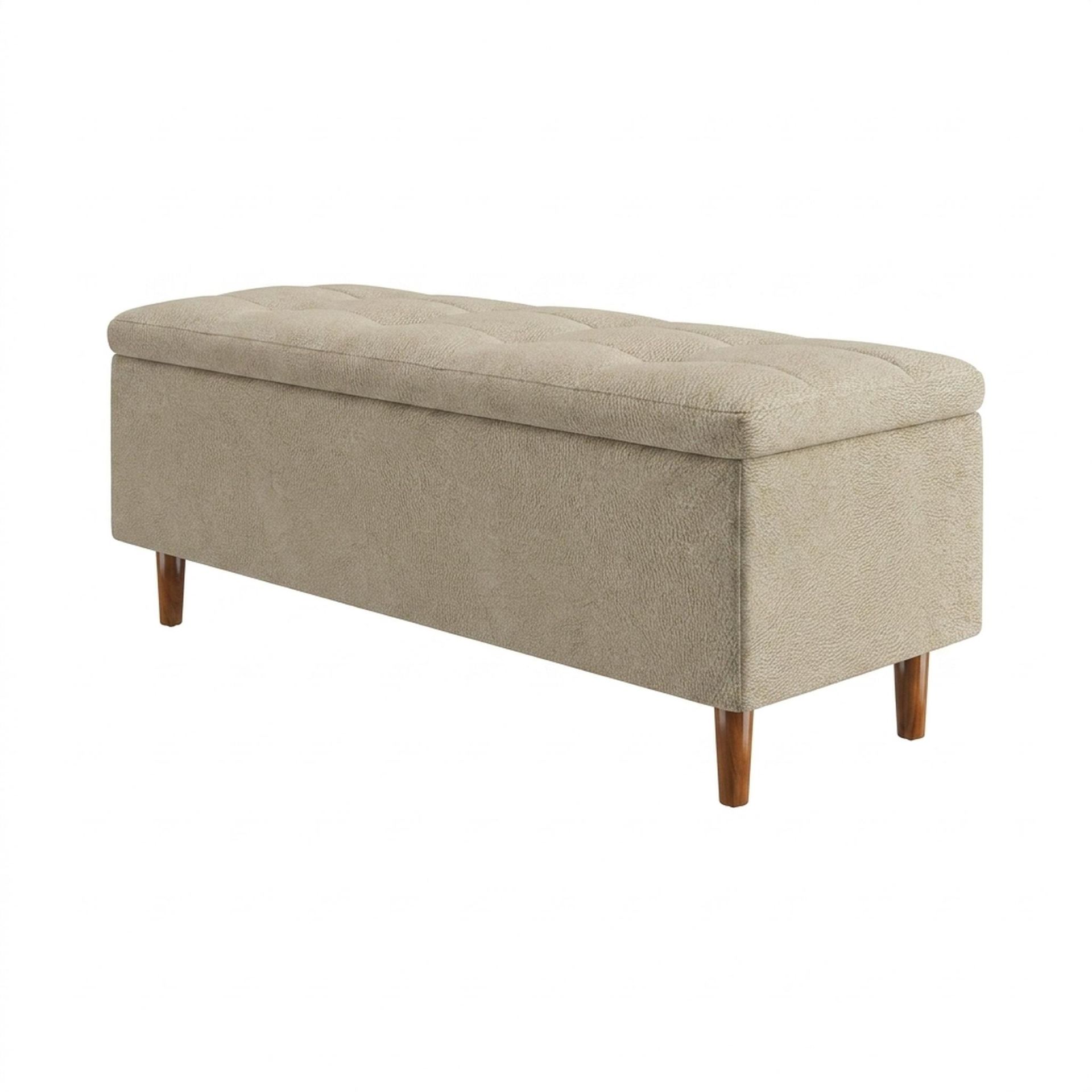 Hayden Home Premium Classic Tufted Hideaway Bench, Warm Cedar Legs, Essential Sand Upholstery