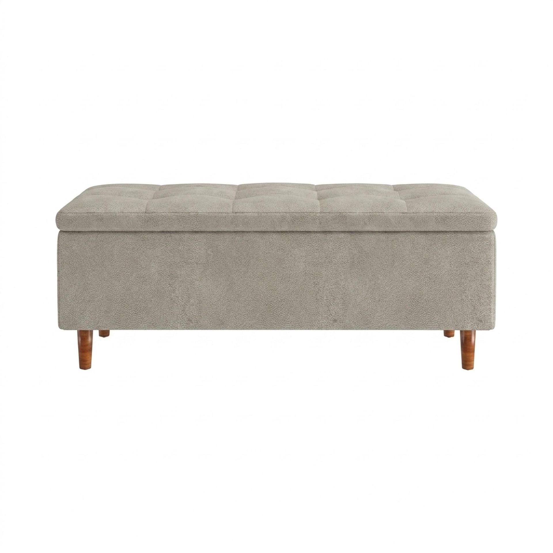 Hayden Home Premium Classic Tufted Hideaway Bench, Warm Cedar Legs, Essential Bone Upholstery