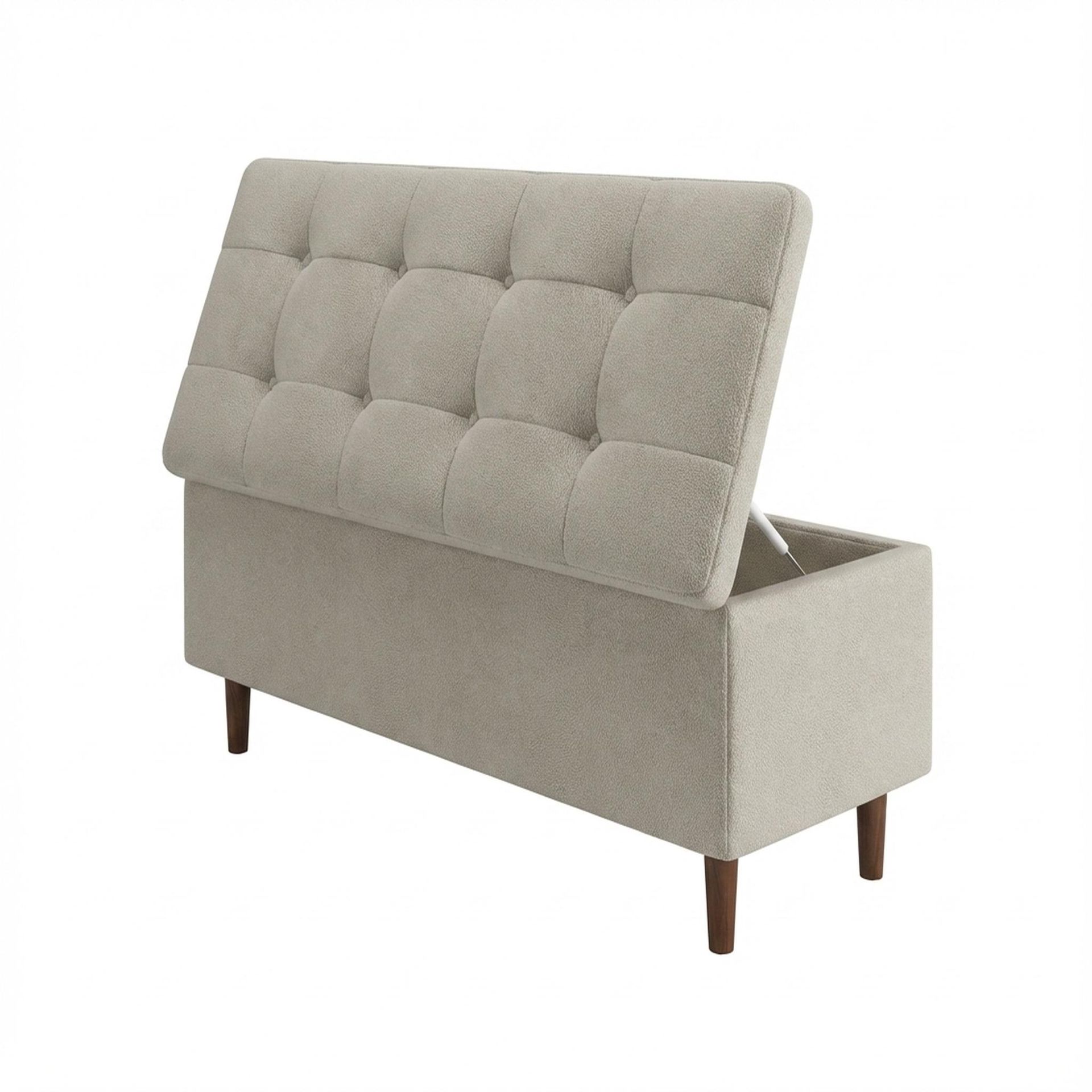 Hayden Home Premium Classic Tufted Hideaway Bench, Warm Cedar Legs, Essential Bone Upholstery