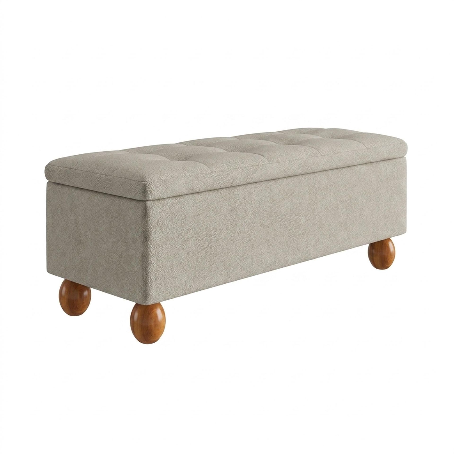 Hayden Home Premium Classic Tufted Hideaway Bench, Warm Cedar Legs, Essential Bone Upholstery