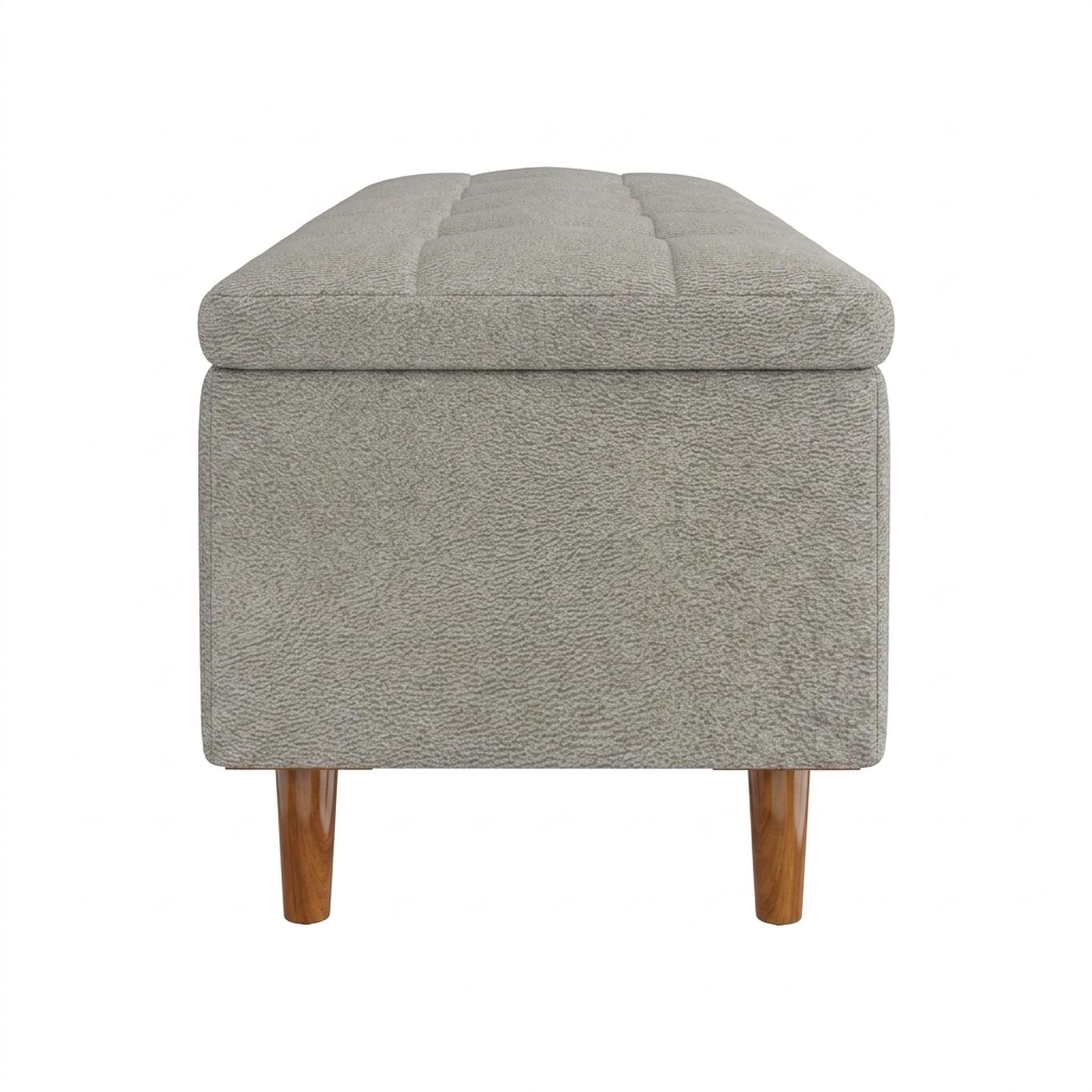 Hayden Home Premium Classic Tufted Hideaway Bench, Warm Cedar Legs, Essential Bone Upholstery