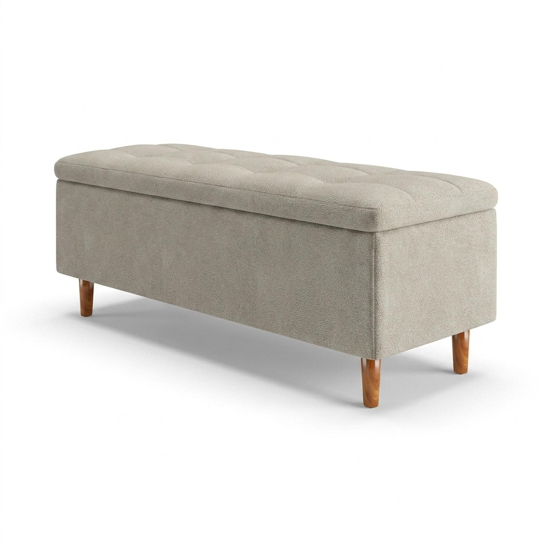 Hayden Home Premium Classic Tufted Hideaway Bench, Warm Cedar Legs, Essential Bone Upholstery