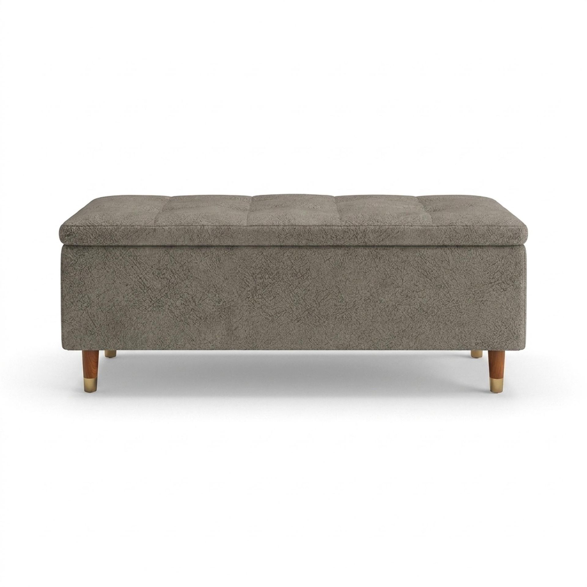 Hayden Home Premium Classic Tufted Hideaway Bench, Warm Cedar Legs, Essential Biscuit Upholstery